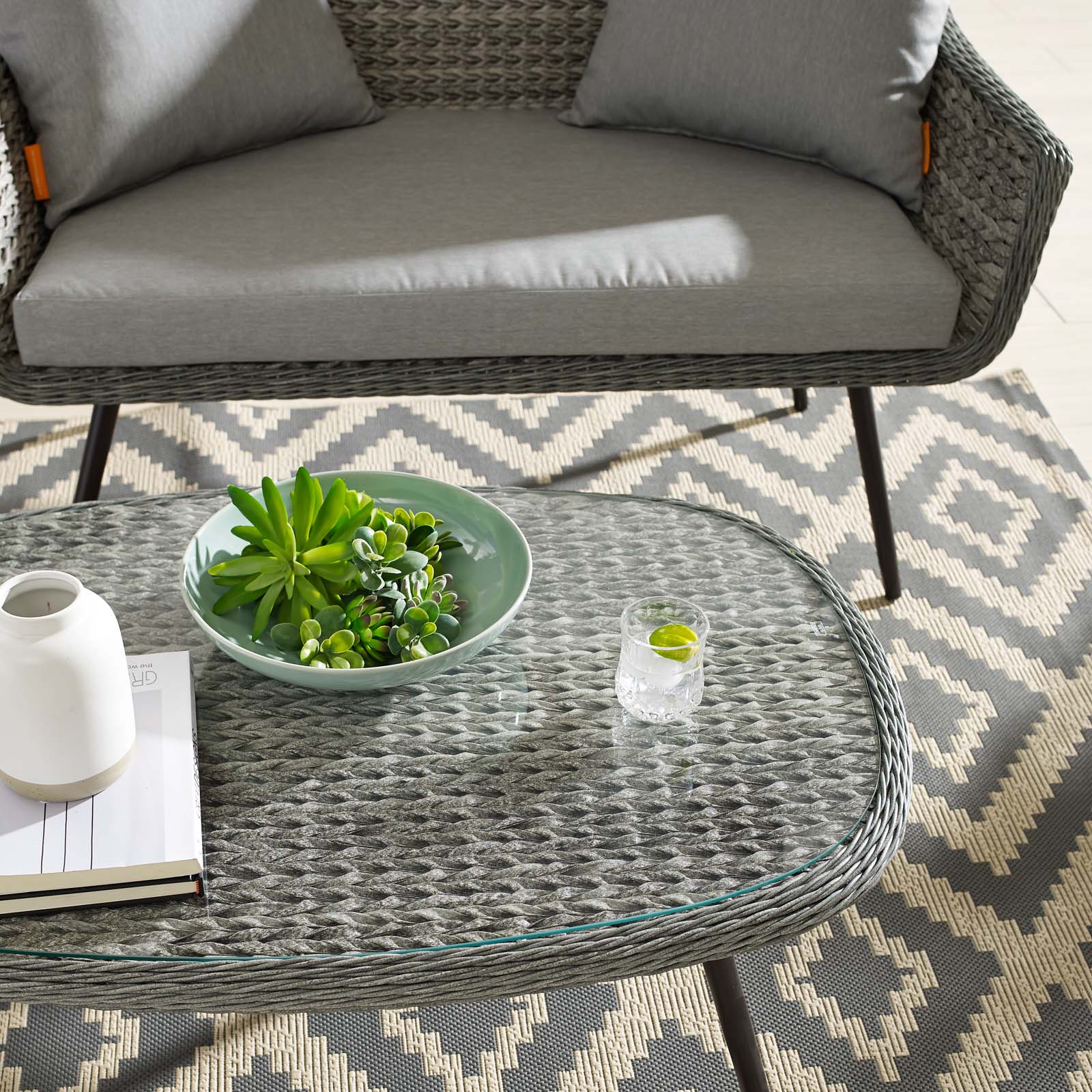 Endeavor Outdoor Patio Wicker Rattan Coffee Table in Gray - Image 3