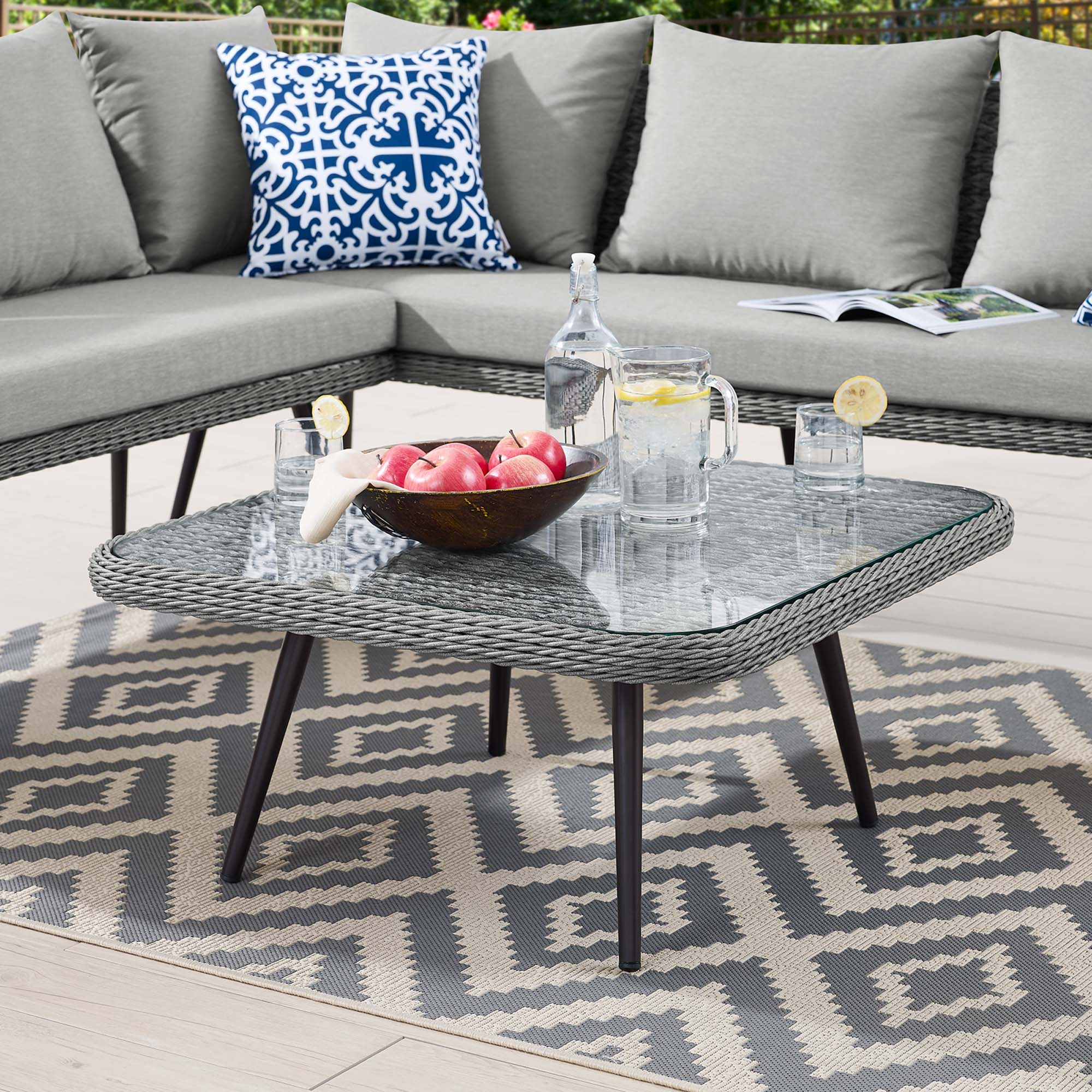Endeavor Outdoor Patio Wicker Rattan Square Coffee Table in Gray - Image 2