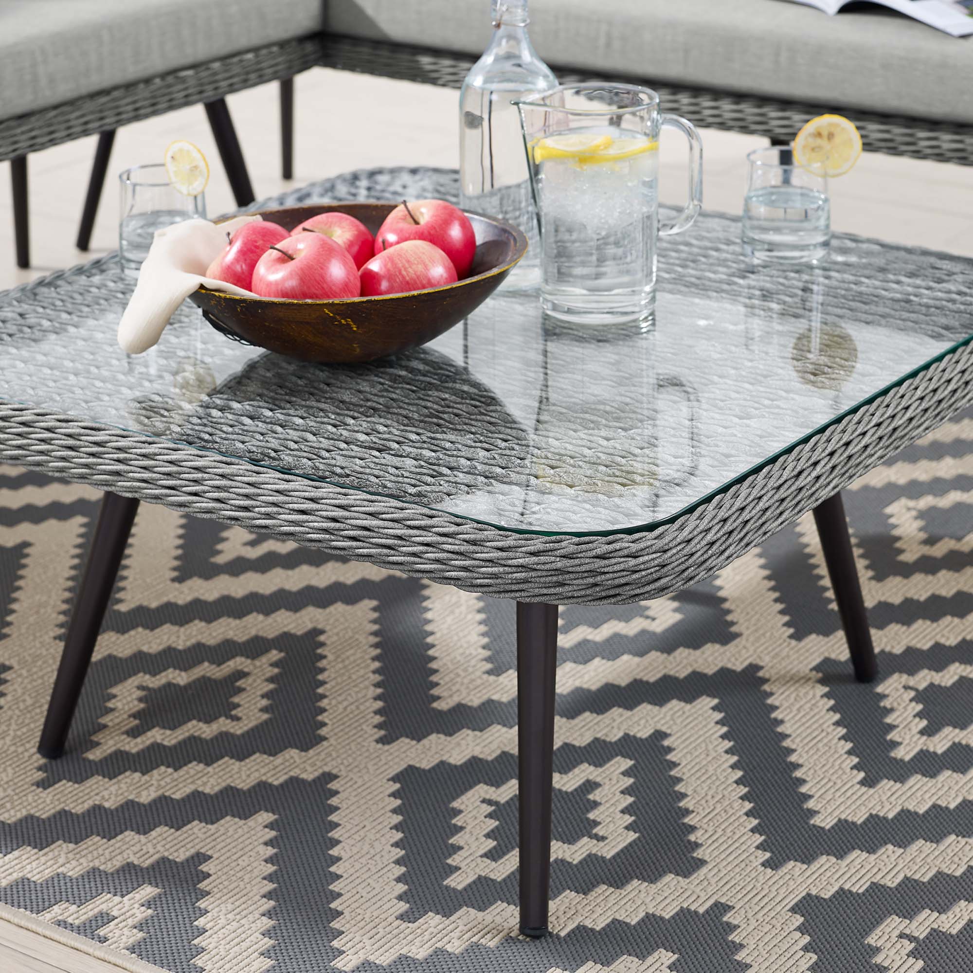 Endeavor Outdoor Patio Wicker Rattan Square Coffee Table in Gray - Image 7