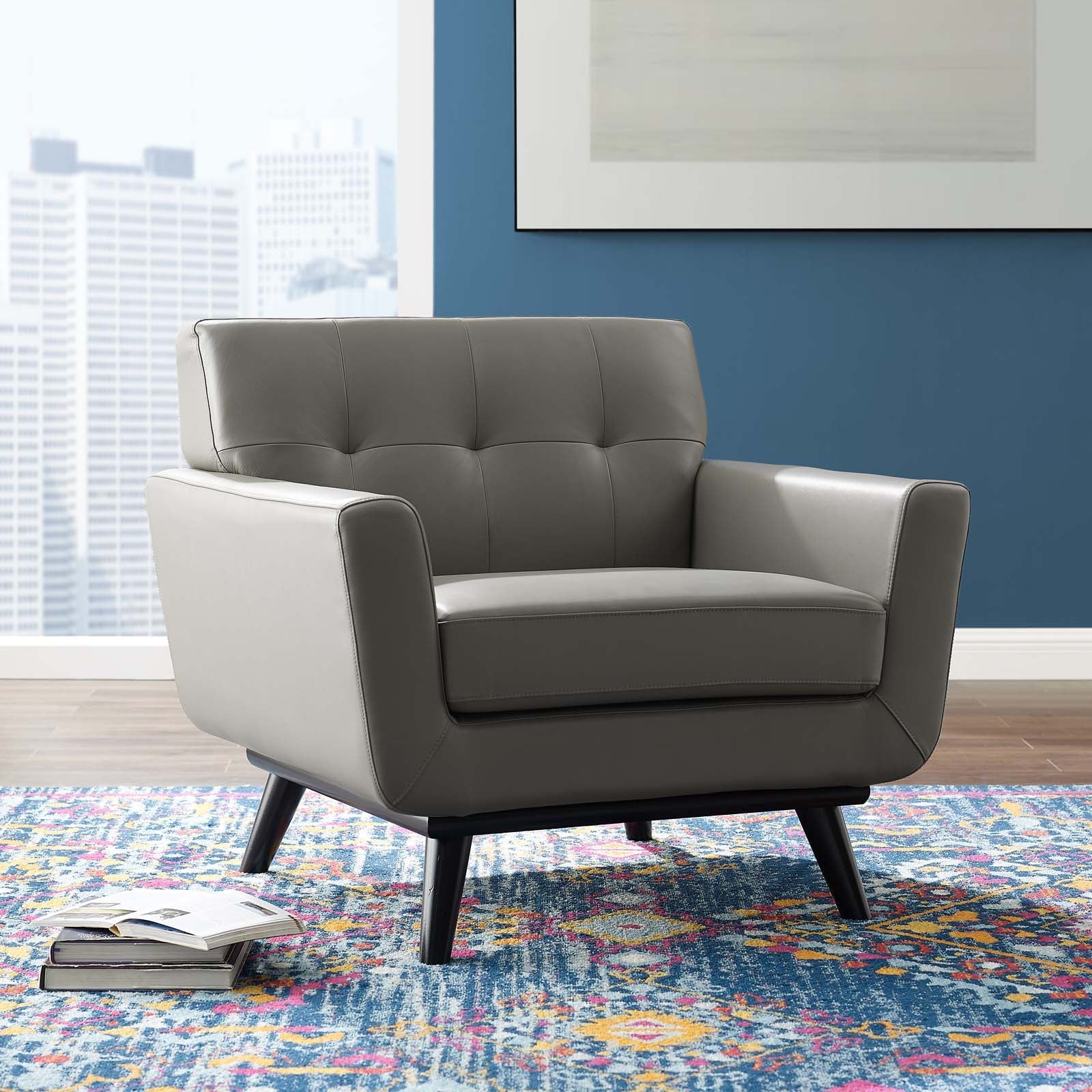Engage Top-Grain Leather Living Room Lounge Accent Armchair - Image 2