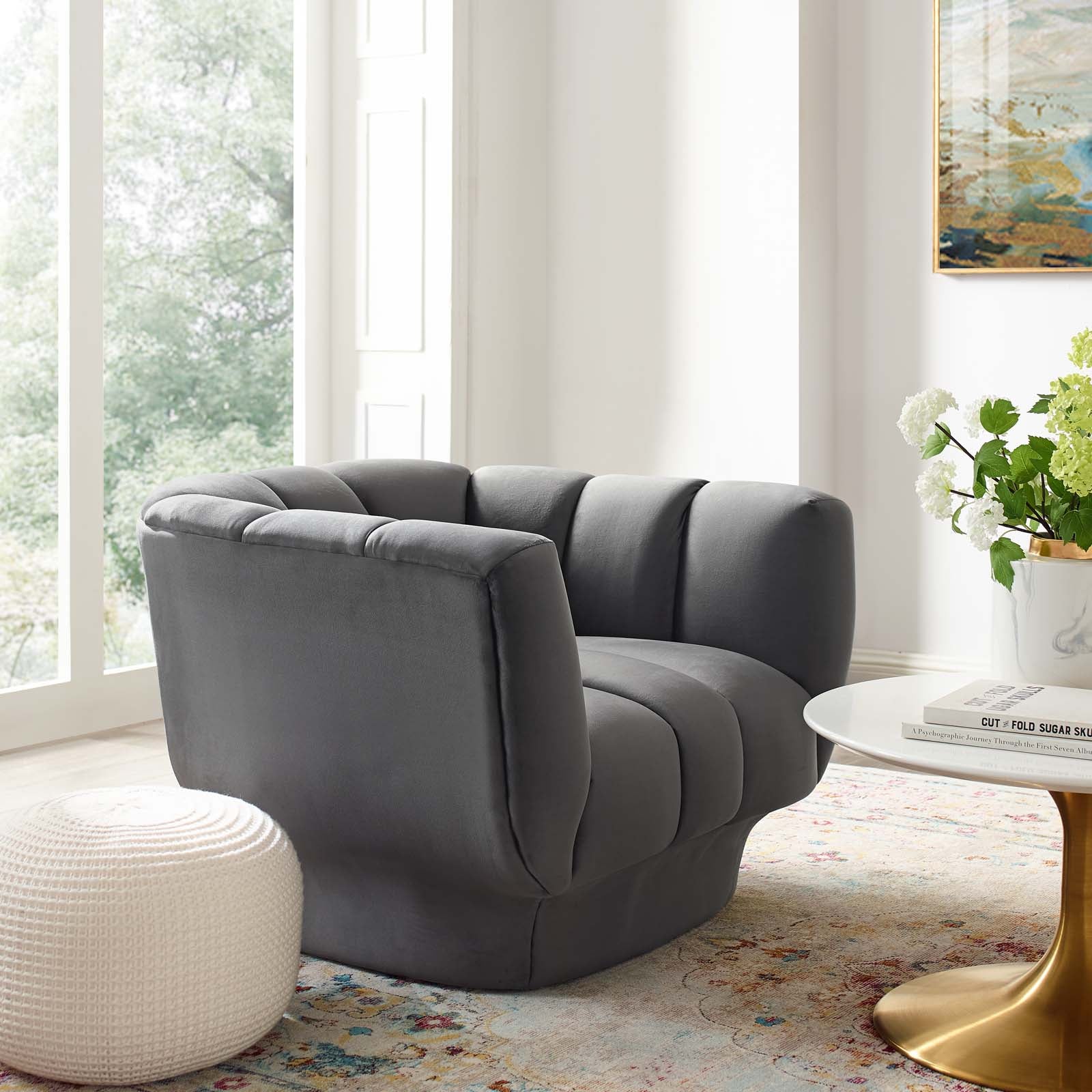 Entertain Vertical Channel Tufted Performance Velvet Armchair - Image 6