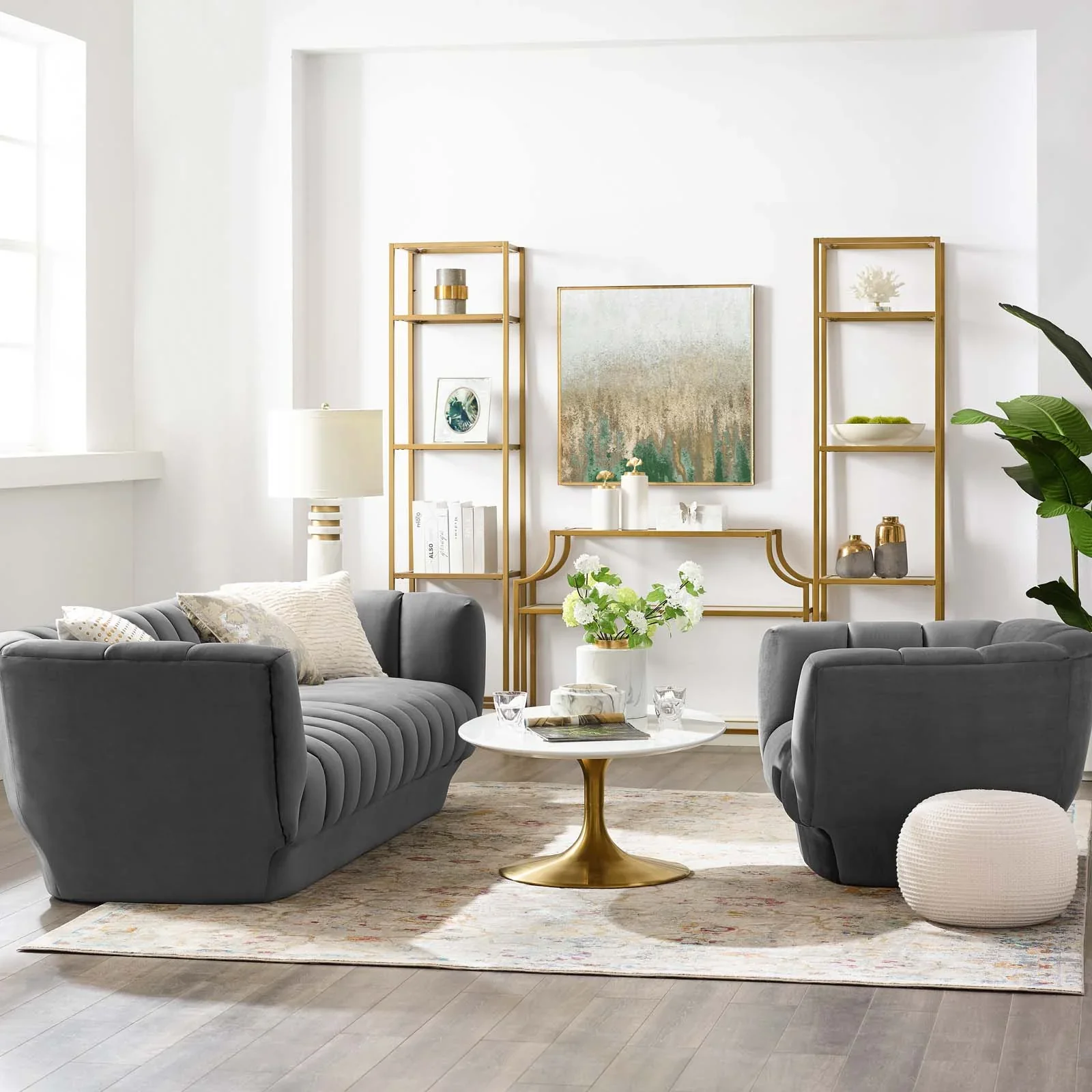 Entertain Vertical Channel Tufted Performance Velvet Sofa and Armchair Set - Image 6