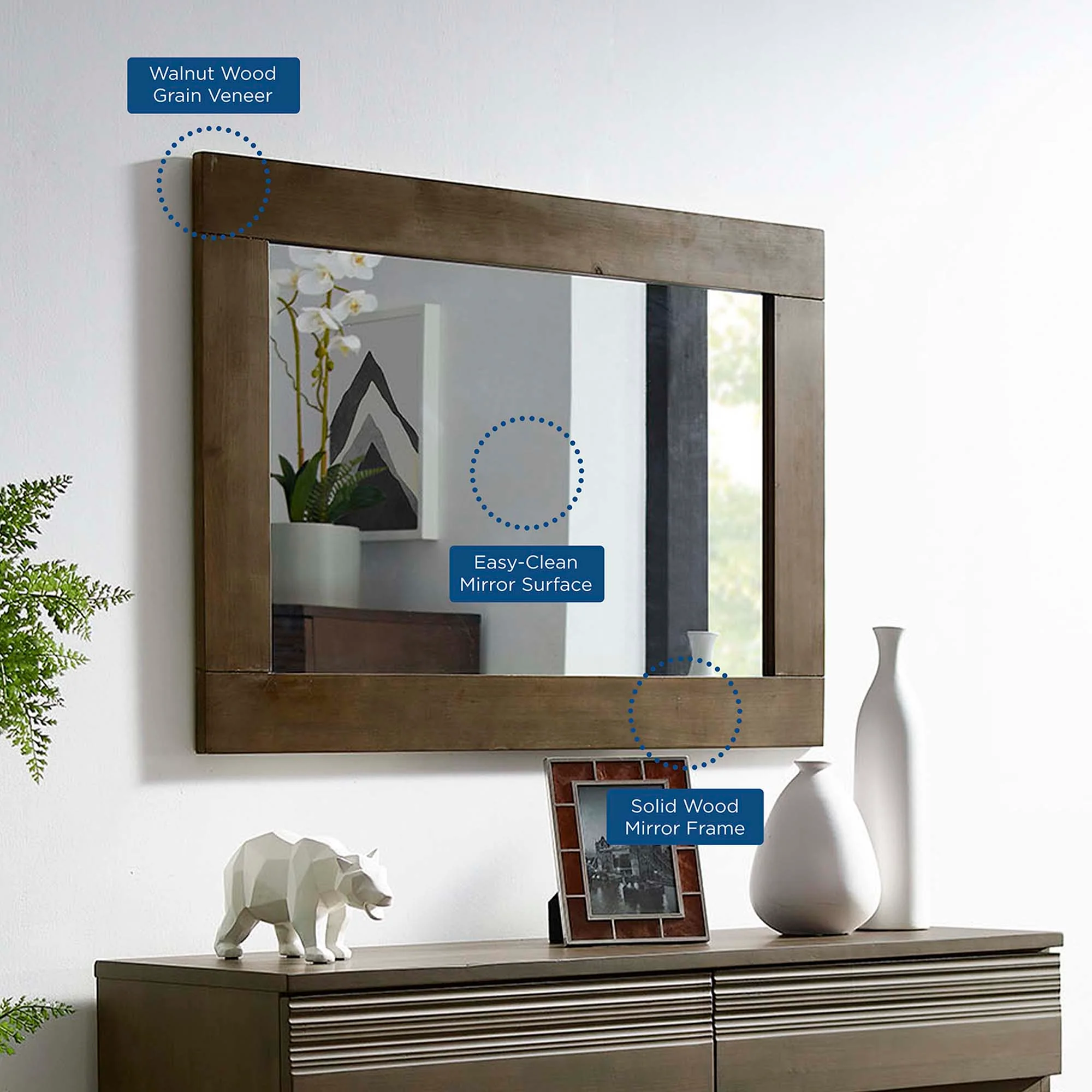 Everly Wood Frame Mirror in Walnut - Image 3