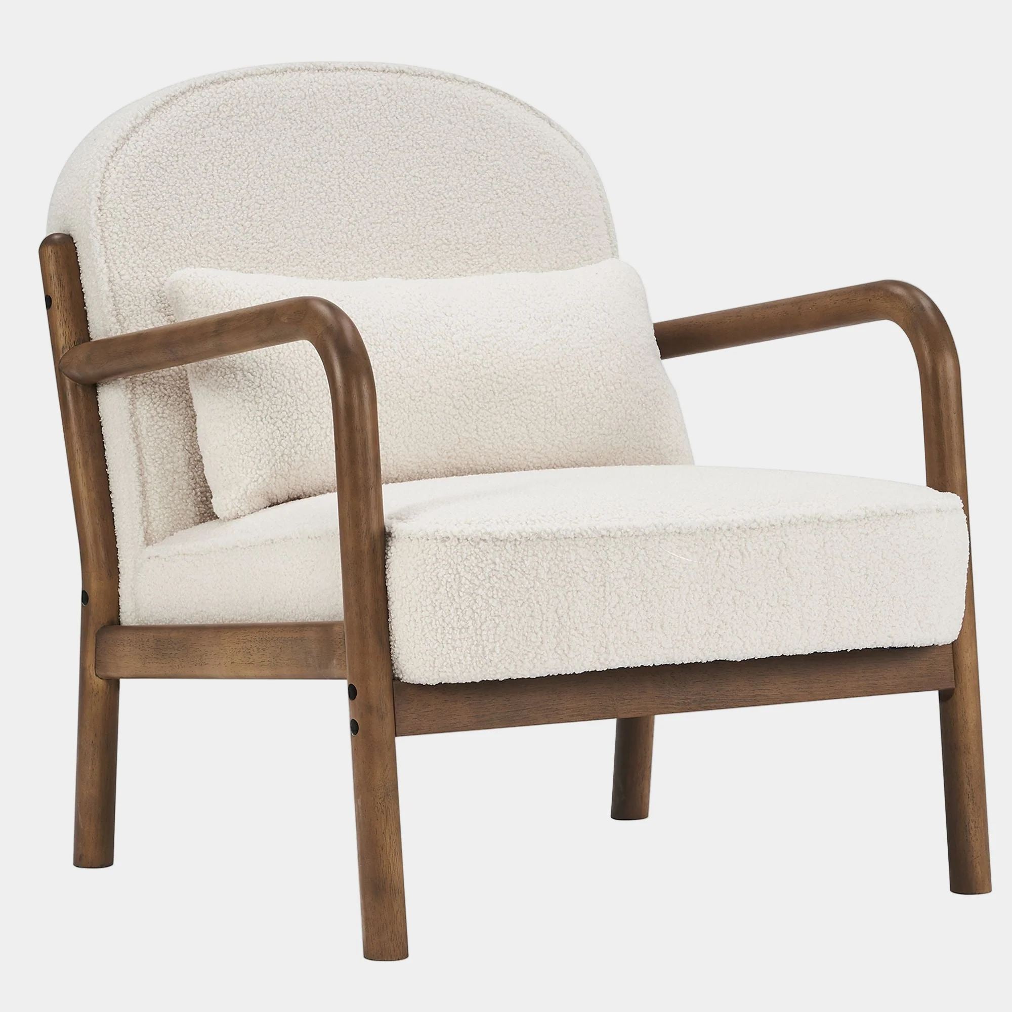 Fani Accent Chair, Fabric in White Boucle and Walnut