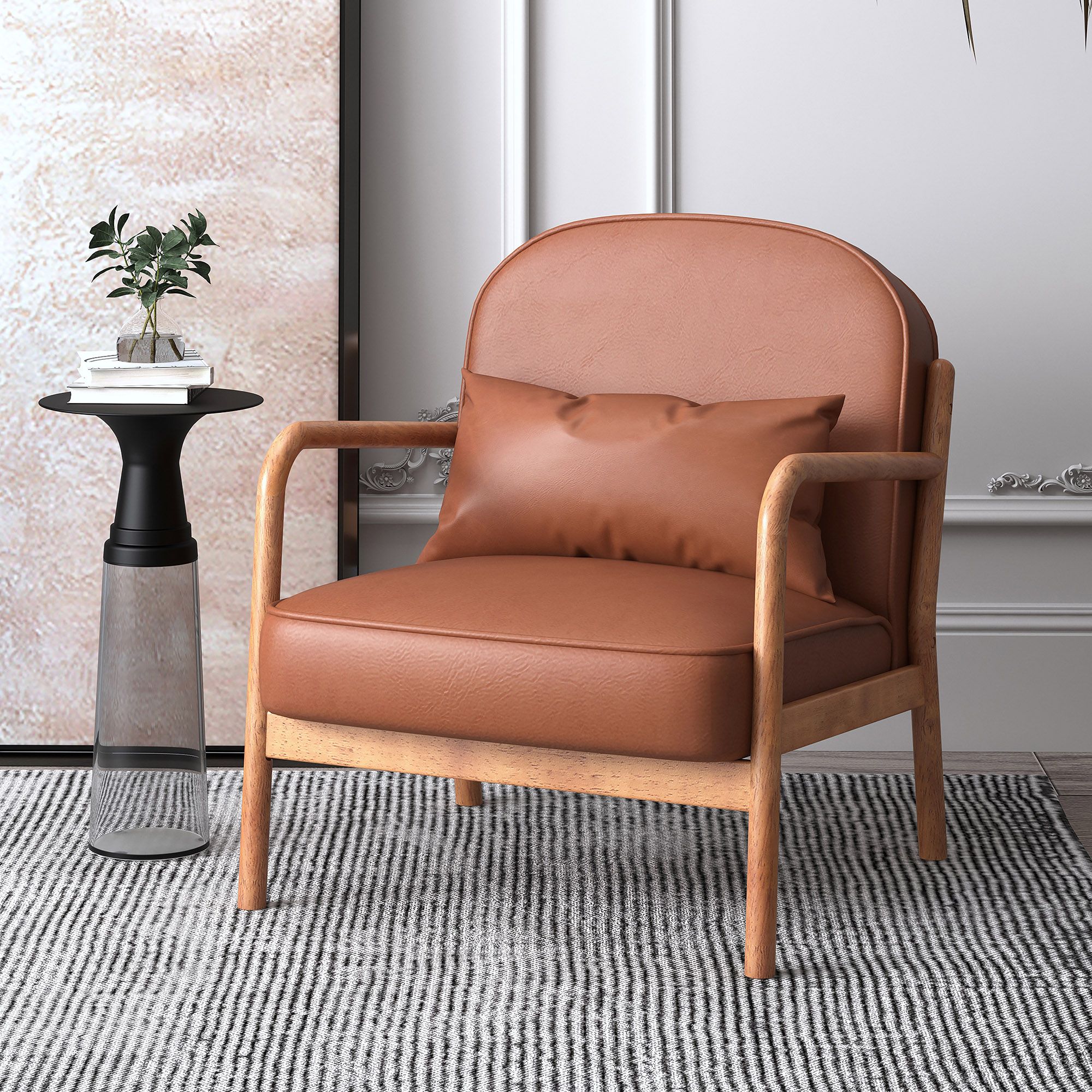 Fani Accent Chair, Faux Leather in Saddle and Walnut - Image 2
