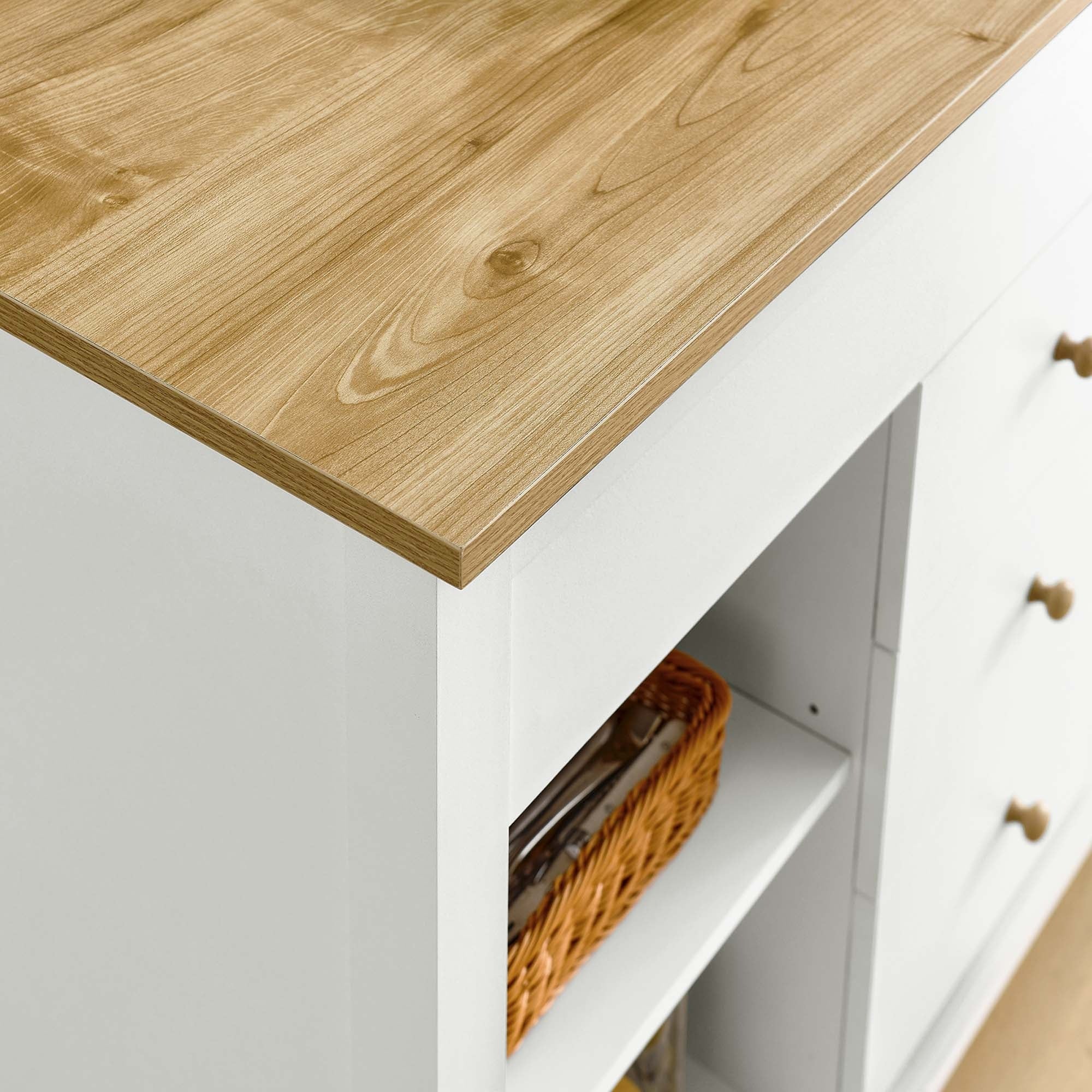 Farmstead 3-Piece Kitchen Island and Stool Set in Oak White - Image 8