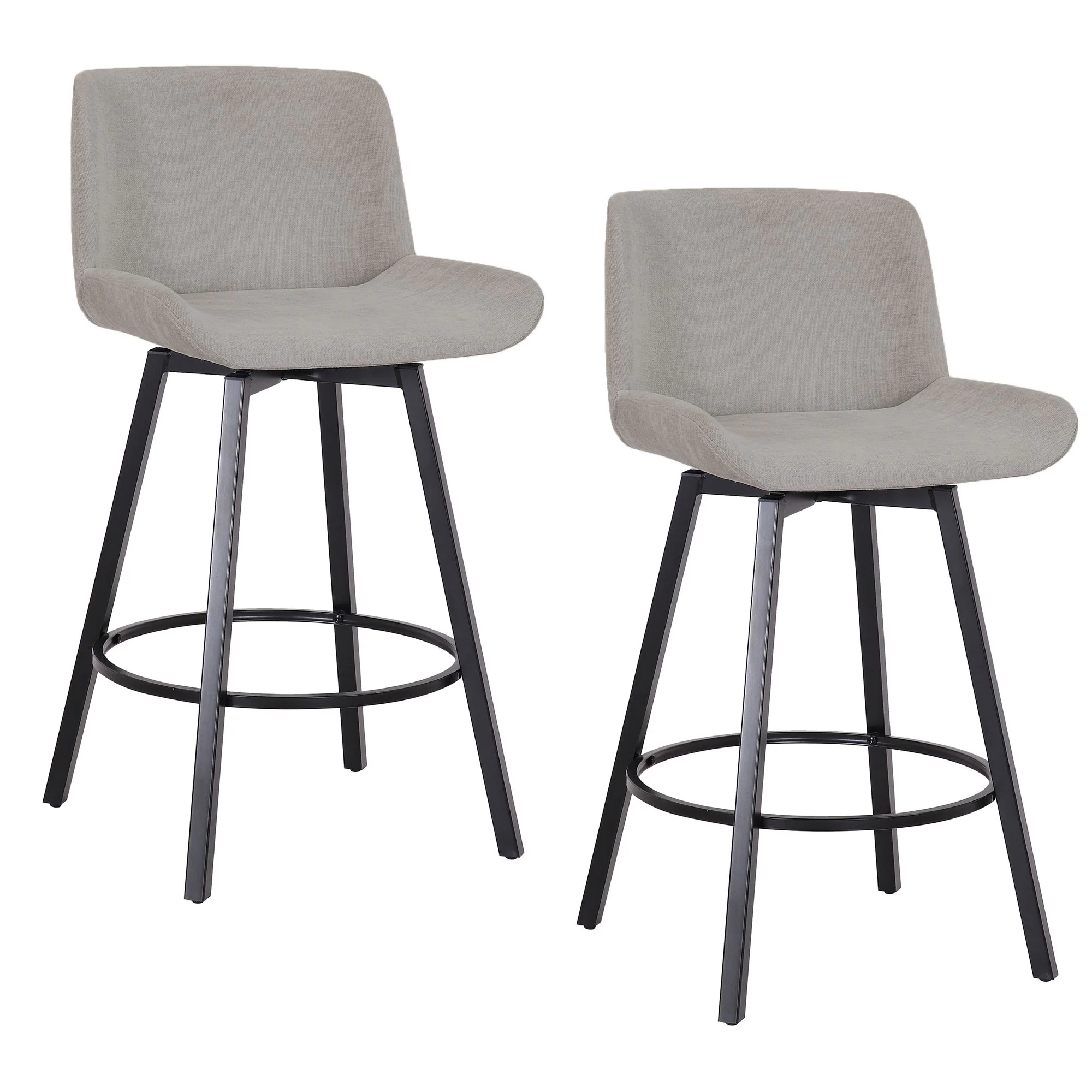 Fern 26" Counter Stool, set of 2, with Swivel in Grey Fabric and Black - Image 7