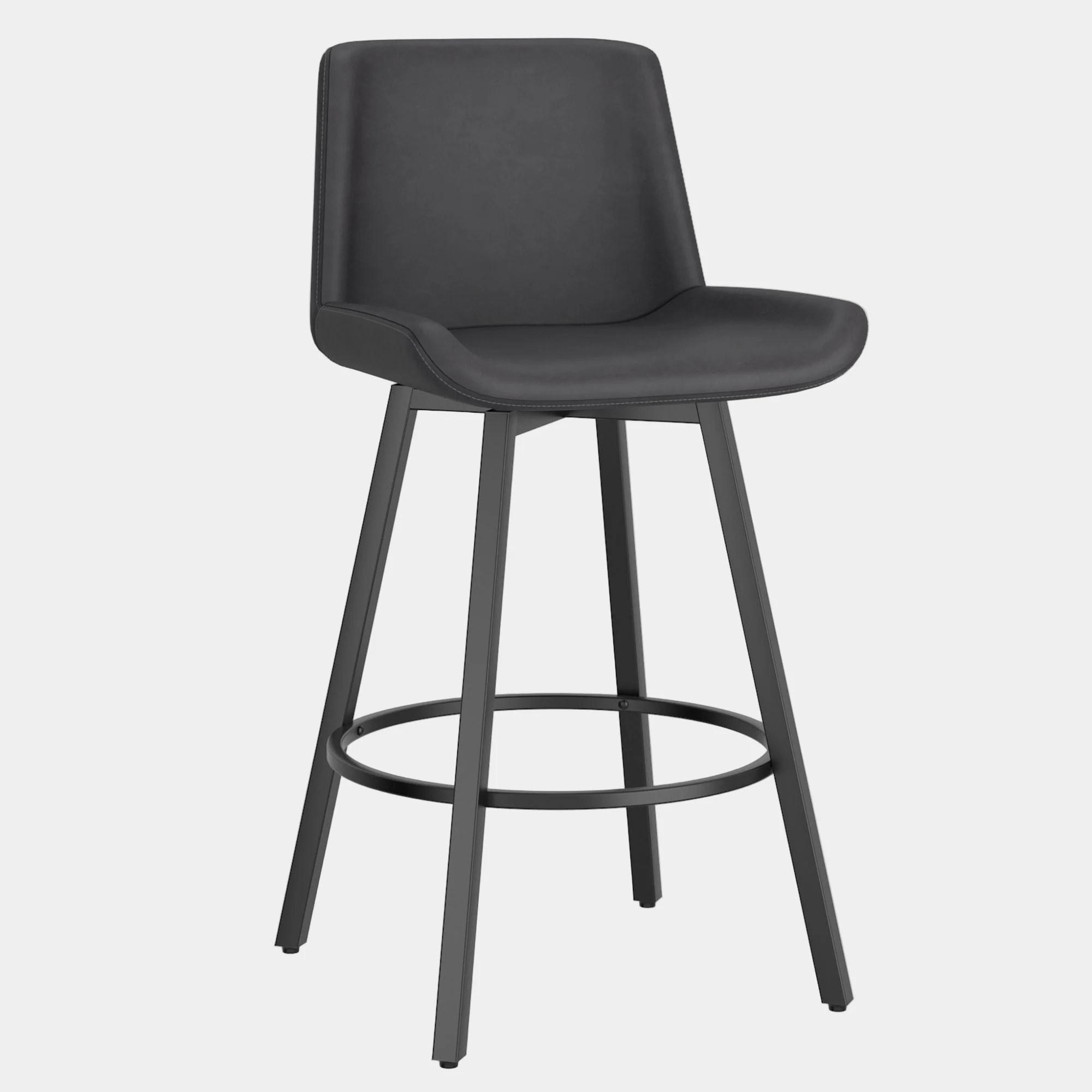 Fern 26" Counter Stool, set of 2, with Swivel in Vintage Charcoal Faux Leather and Black