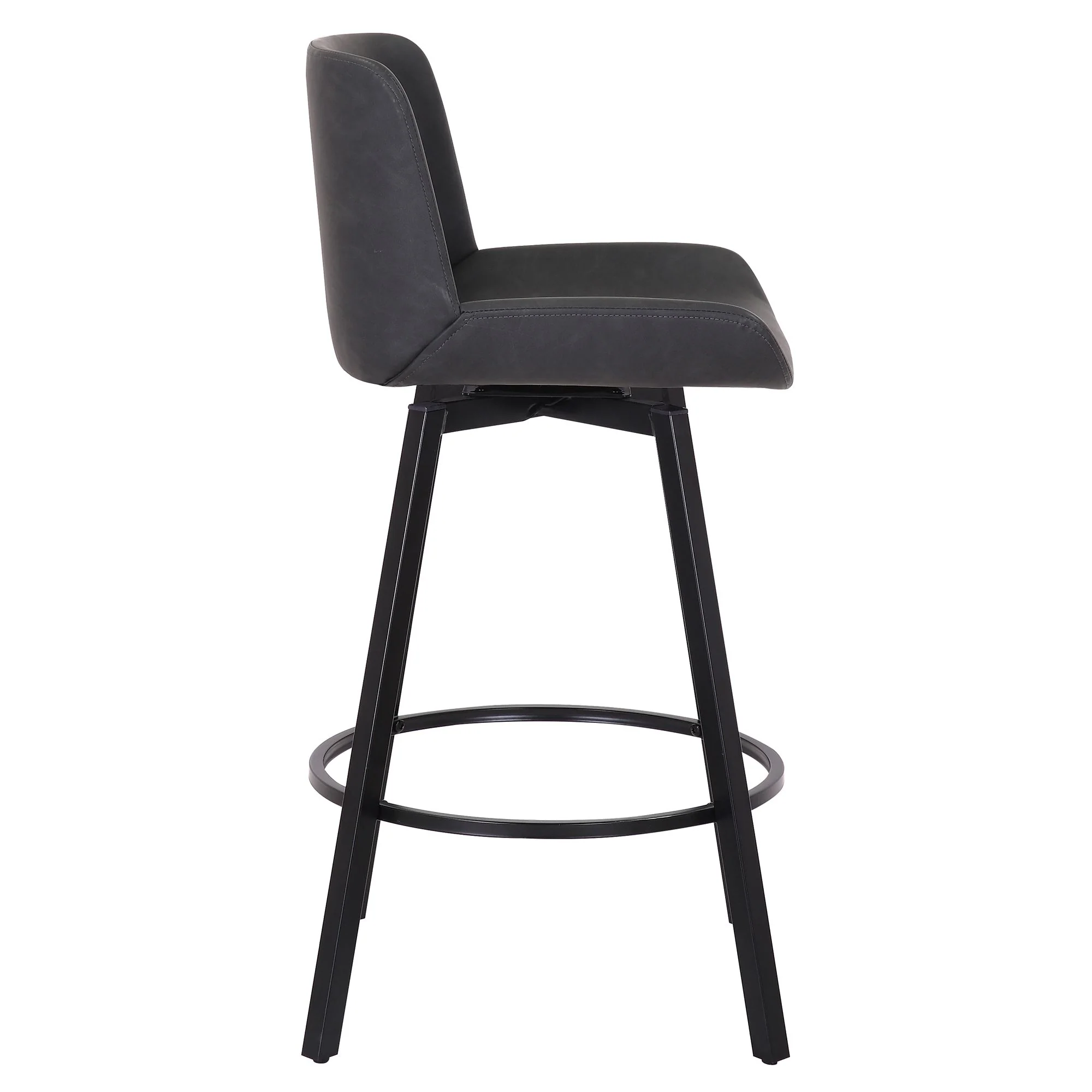 Fern 26" Counter Stool, set of 2, with Swivel in Vintage Charcoal Faux Leather and Black - Image 4