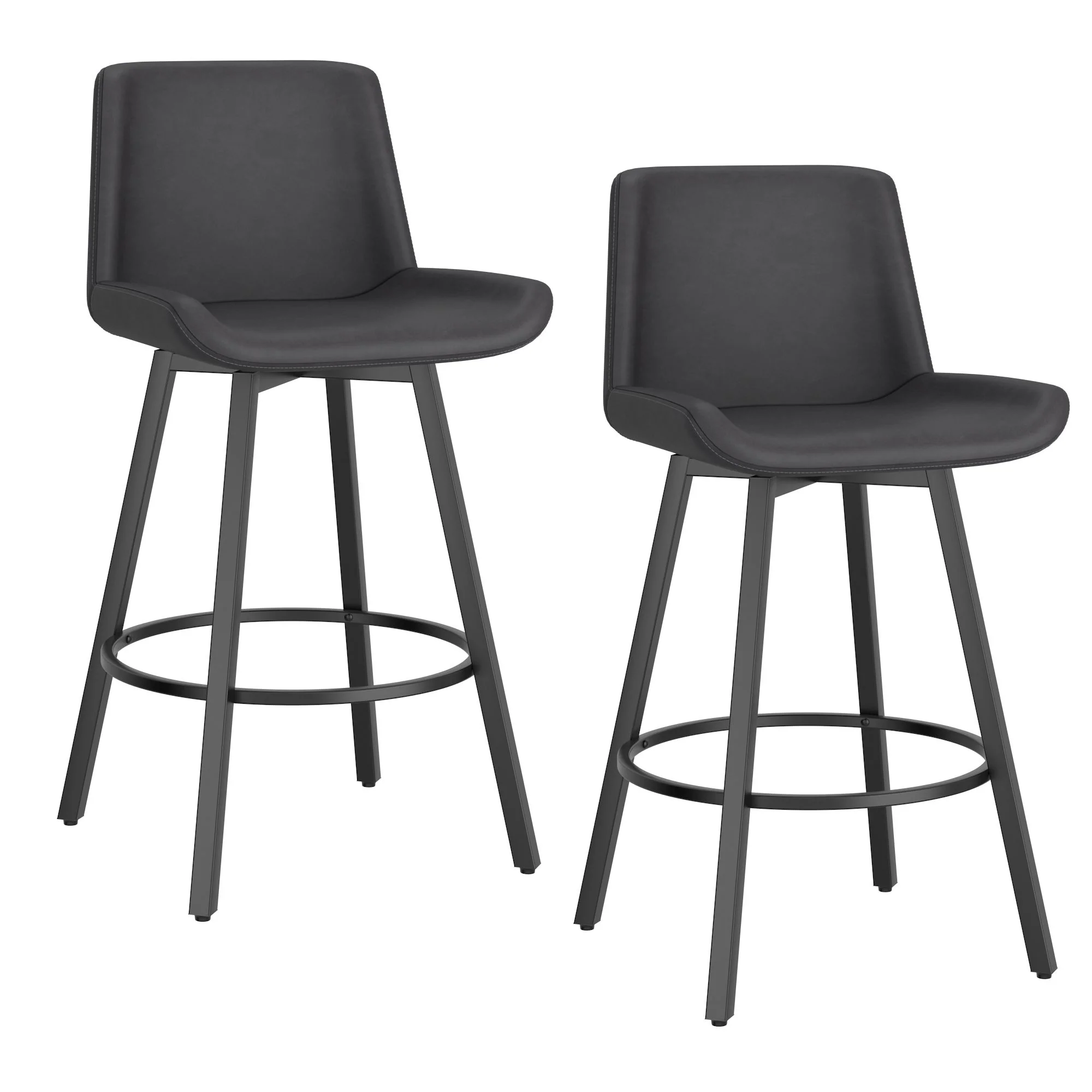 Fern 26" Counter Stool, set of 2, with Swivel in Vintage Charcoal Faux Leather and Black - Image 7