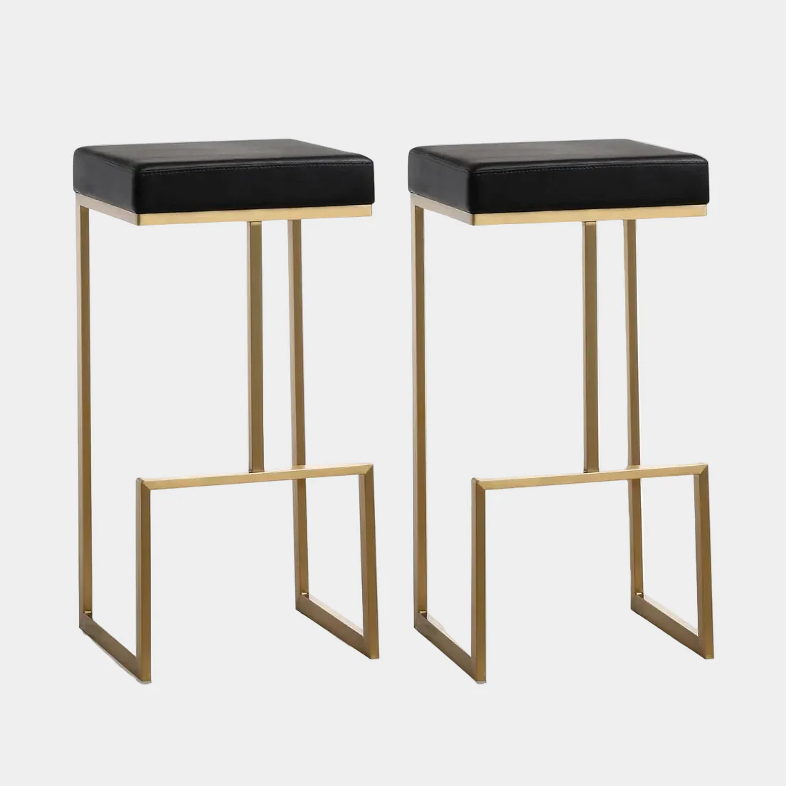 Ferrara Black Performance Vegan Leather and Gold Steel Barstool - Set of 2