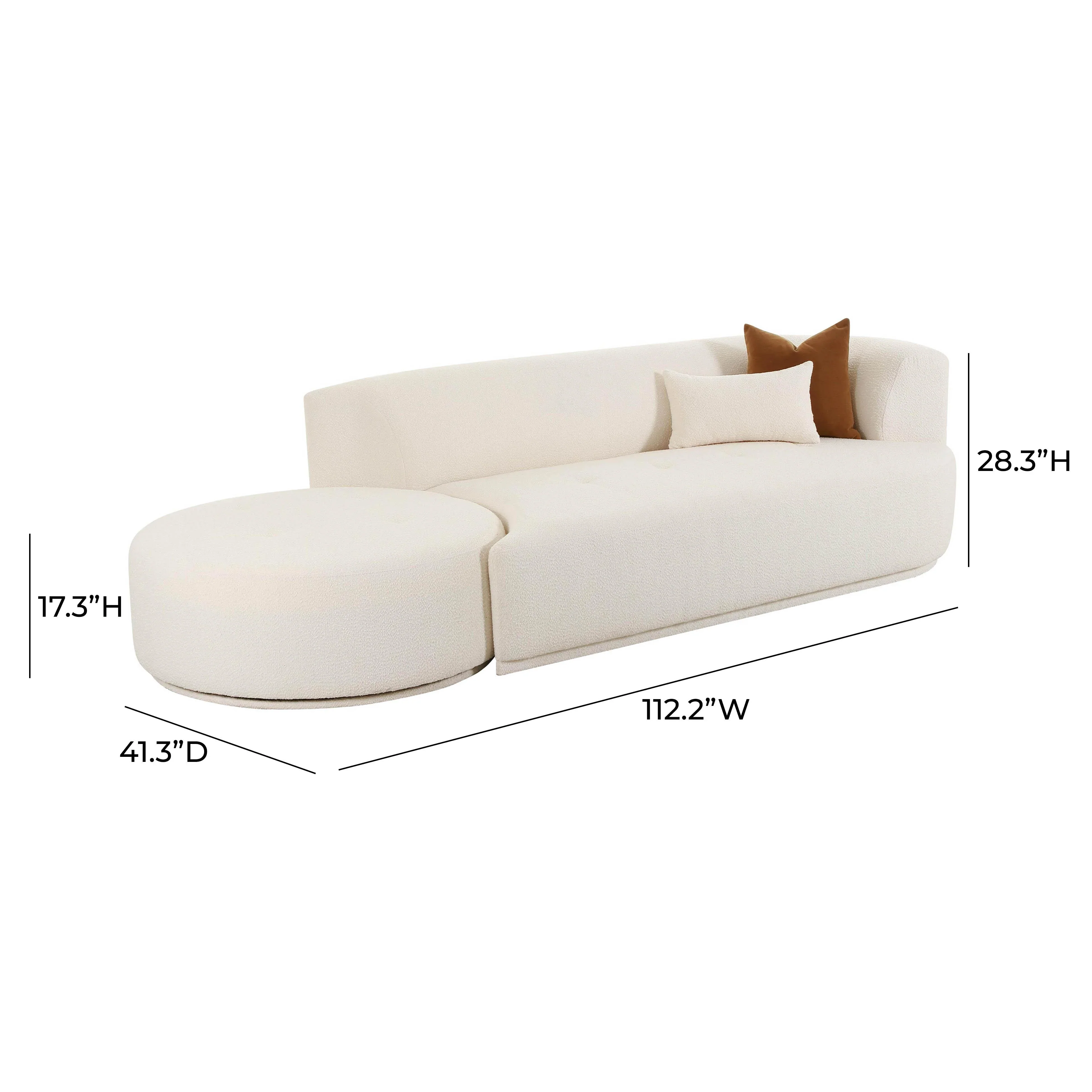 Fickle 112" 2-Piece Cream Performance Boucle Chaise Modular Sofa - Image 7