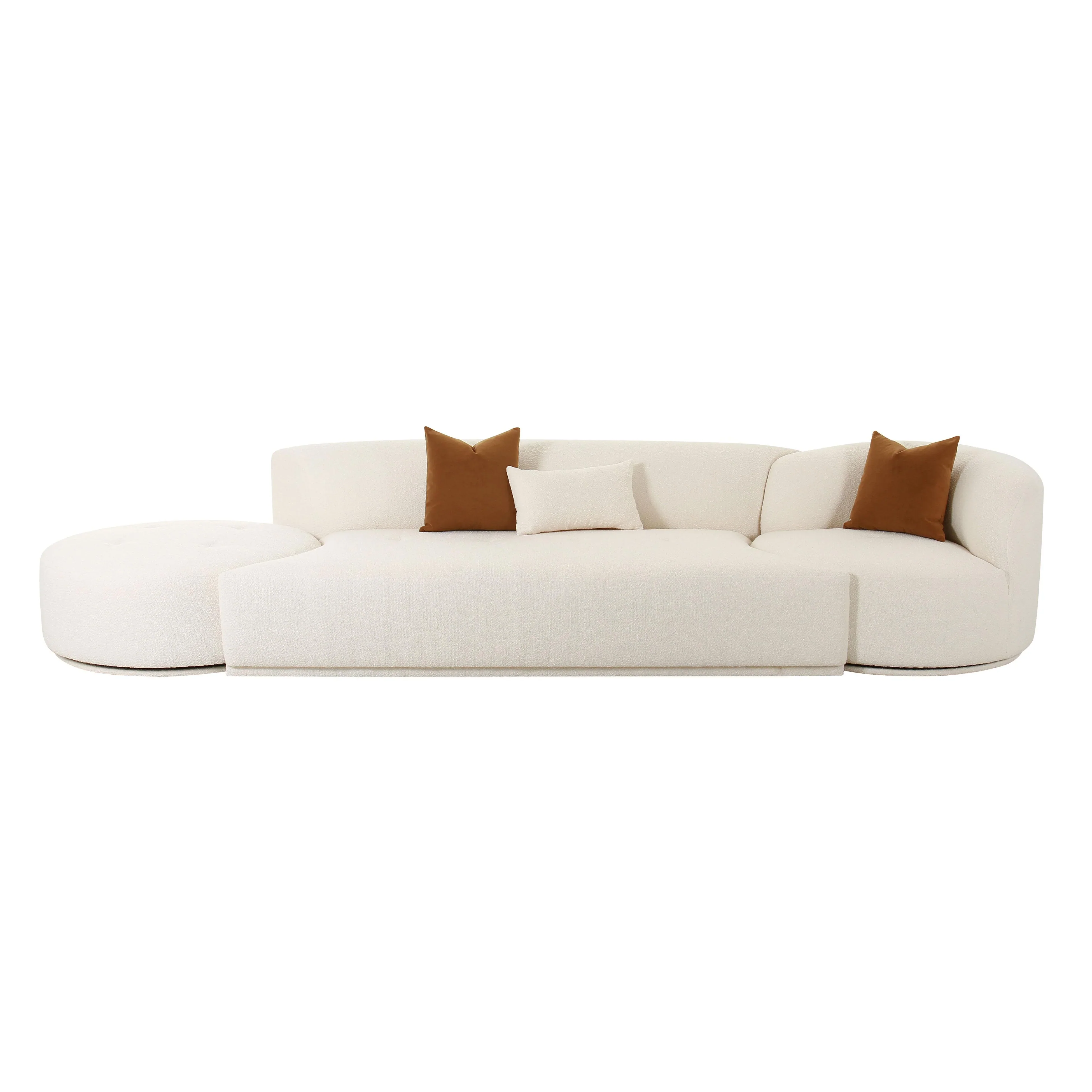 Fickle 144" 3-Piece Cream Performance Boucle Chaise Modular Sofa - Image 4
