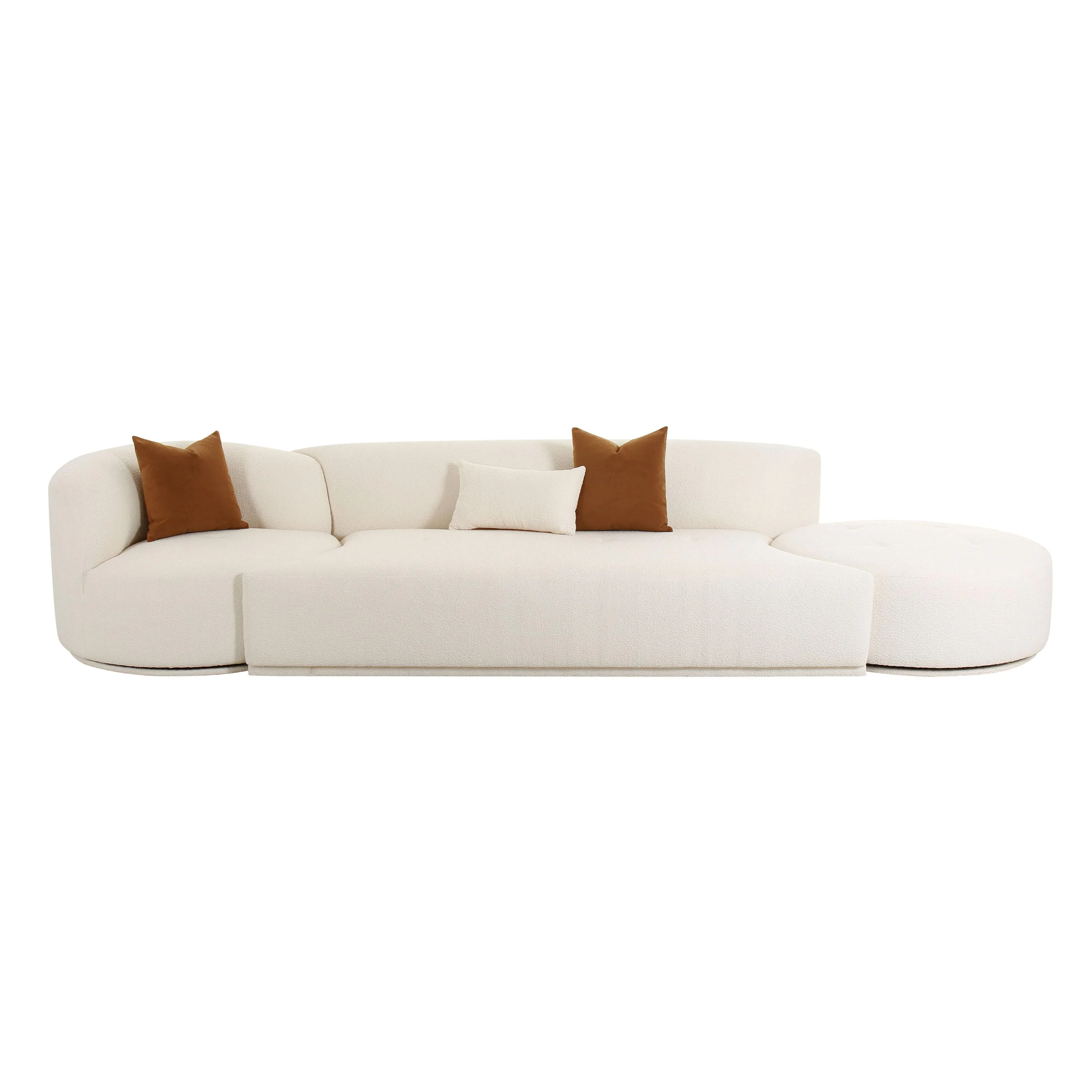 Fickle 144" 3-Piece Cream Performance Boucle Chaise Modular Sofa - Image 5