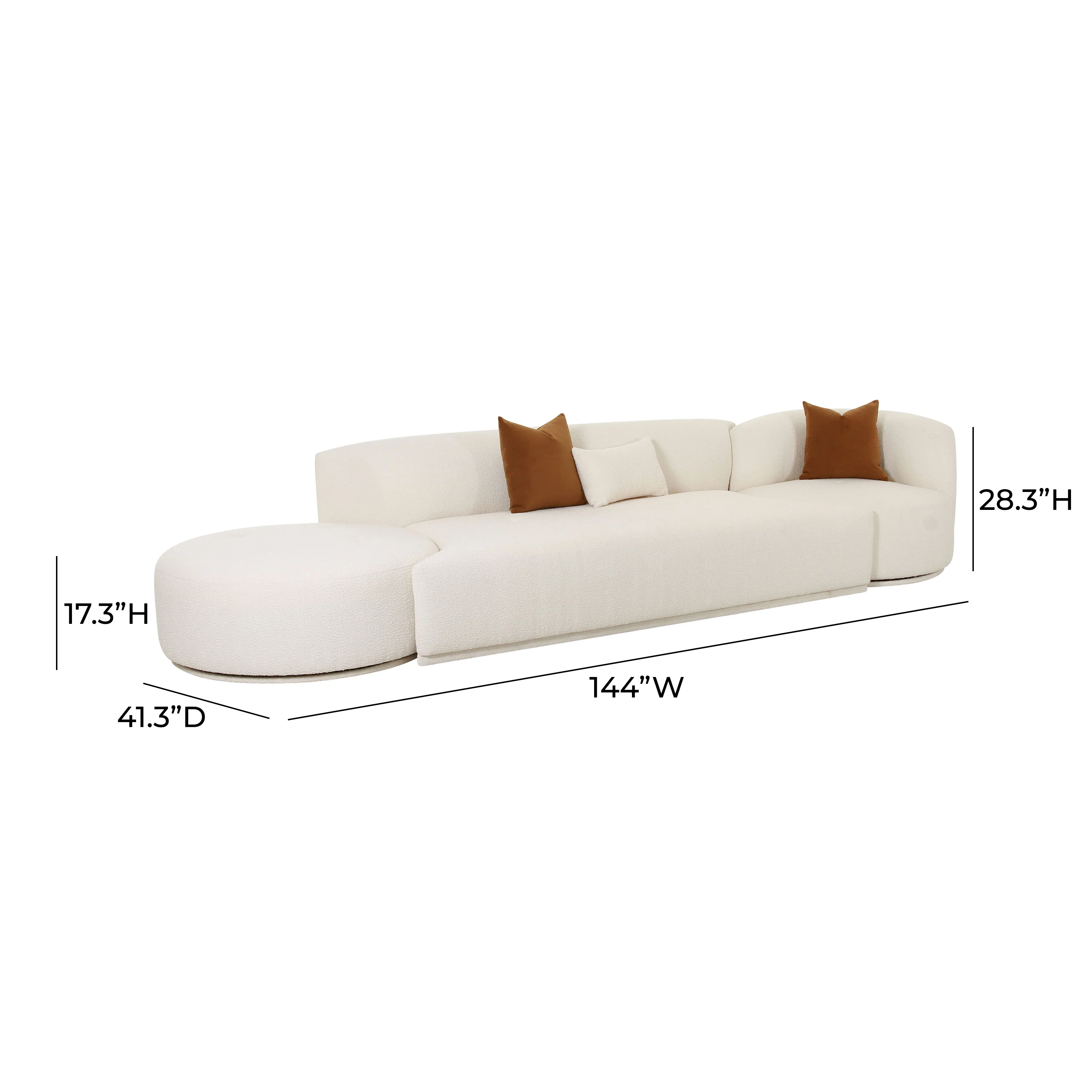Fickle 144" 3-Piece Cream Performance Boucle Chaise Modular Sofa - Image 9