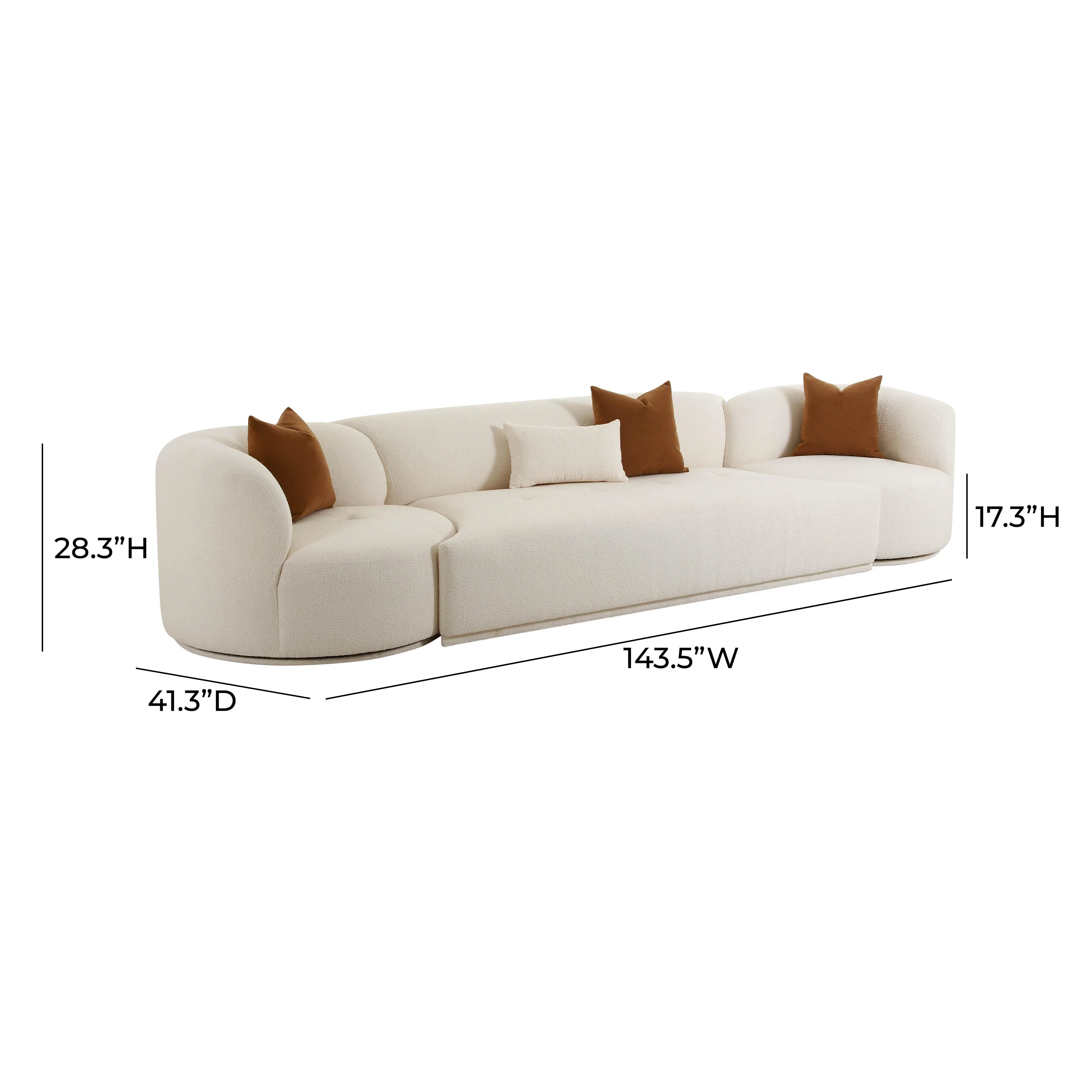 Fickle 144" 3-Piece Cream Performance Boucle Modular Sofa - Image 6