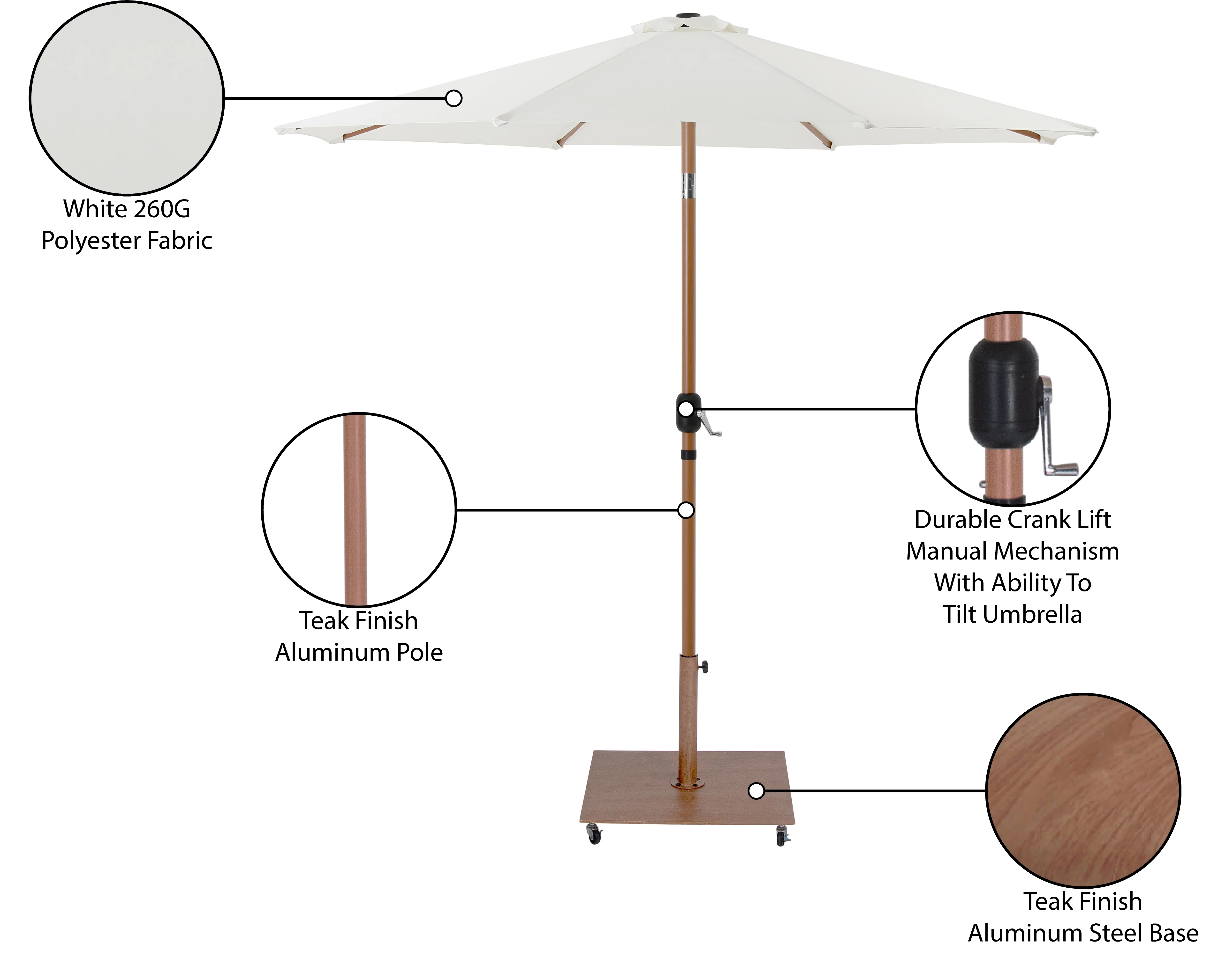 Fiji Water Resistant Fabric And Aluminum Patio Umbrella With Base Set - Image 34
