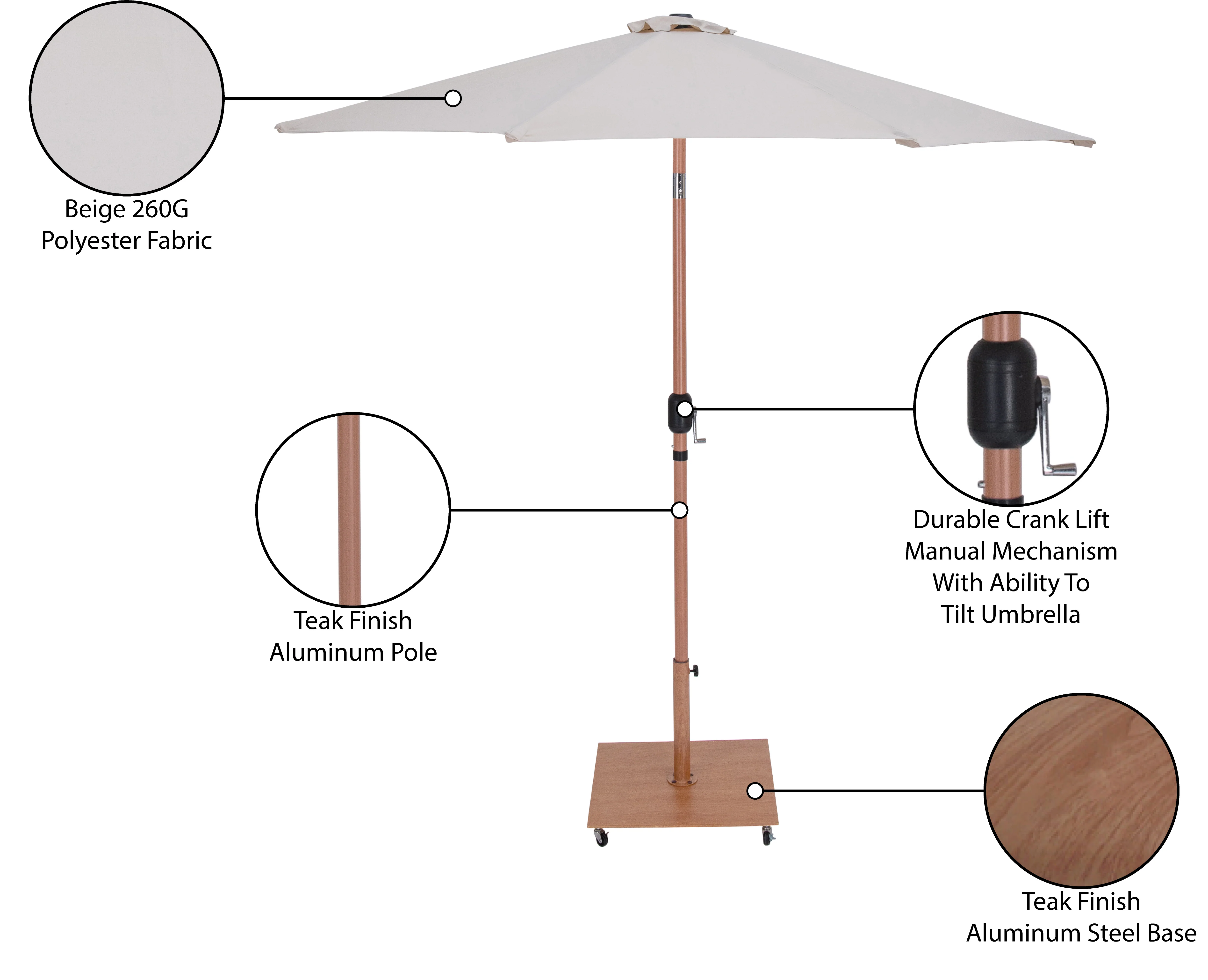 Fiji Water Resistant Fabric And Aluminum Patio Umbrella With Base Set - Image 74