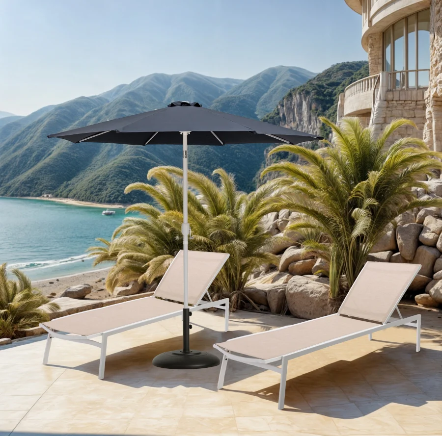 Fiji Water Resistant Fabric And Aluminum Patio Umbrella With Base Set - Image 20