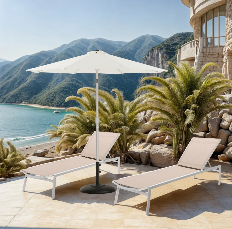 Fiji Water Resistant Fabric And Aluminum Patio Umbrella With Base Set - Image 36