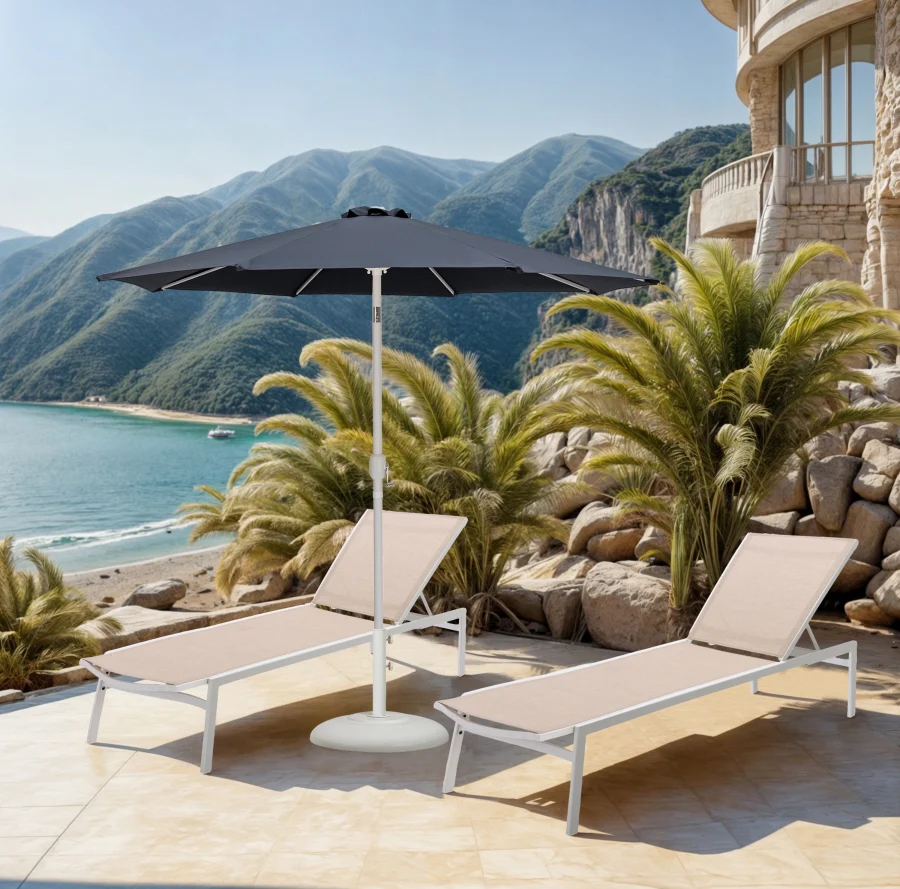Fiji Water Resistant Fabric And Aluminum Patio Umbrella With Base Set - Image 19