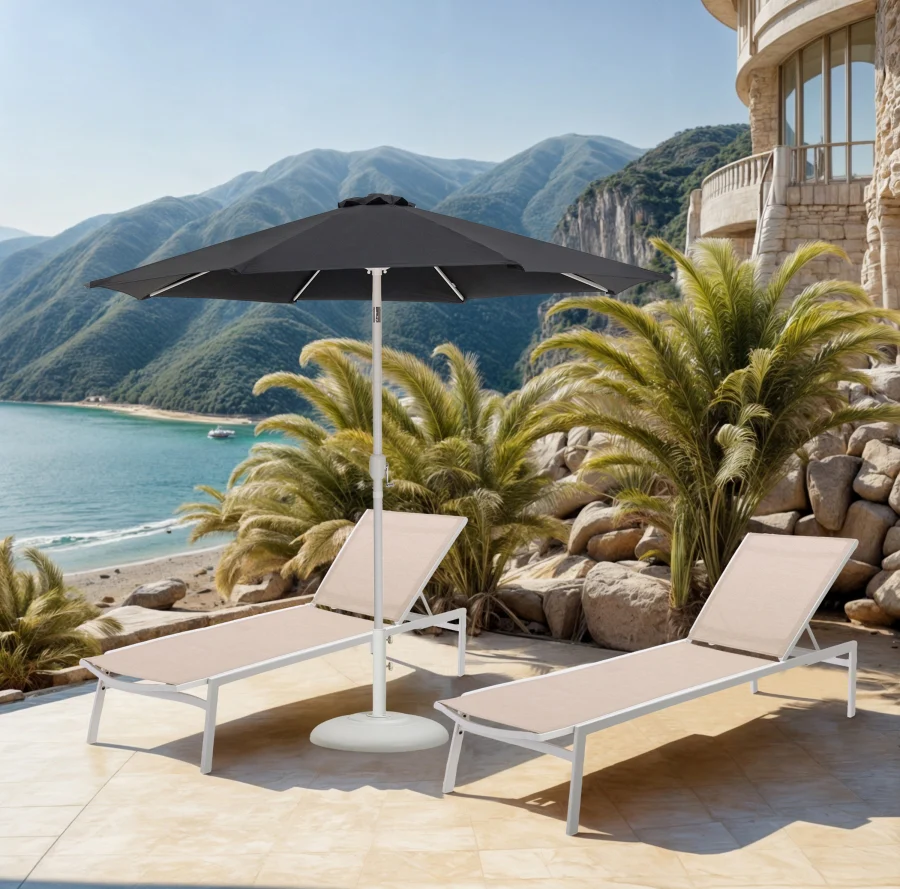 Fiji Water Resistant Fabric And Aluminum Patio Umbrella With Base Set - Image 2