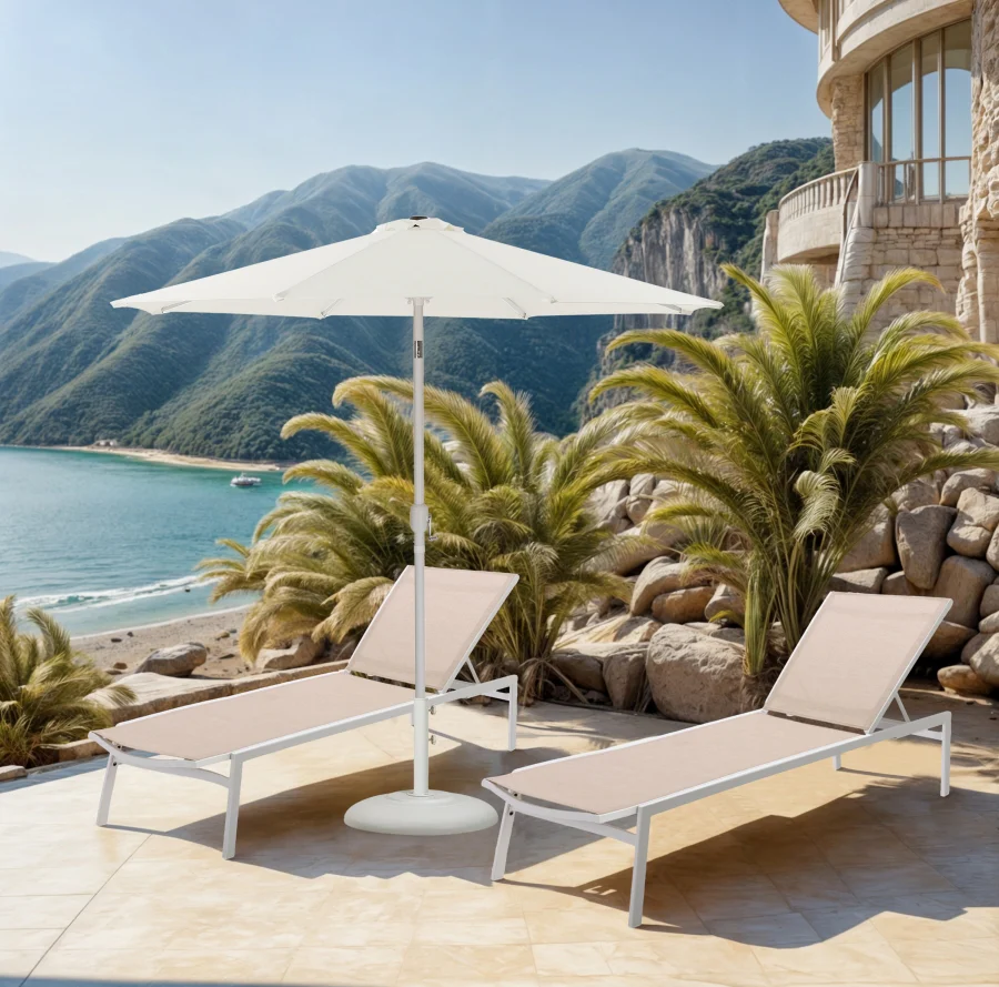 Fiji Water Resistant Fabric And Aluminum Patio Umbrella With Base Set - Image 36