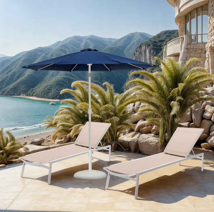 Fiji Water Resistant Fabric And Aluminum Patio Umbrella With Base Set - Image 53