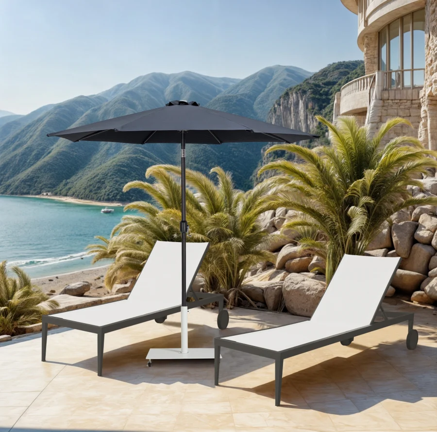 Fiji Water Resistant Fabric And Aluminum Patio Umbrella With Base Set - Image 21