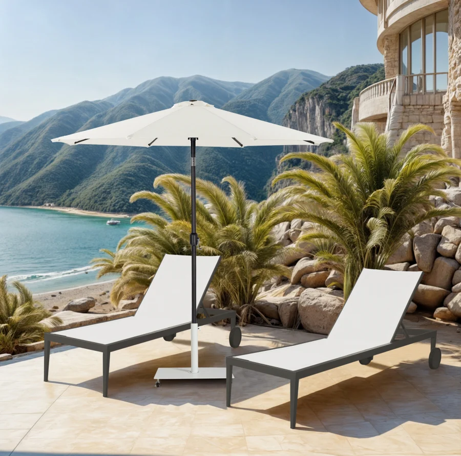 Fiji Water Resistant Fabric And Aluminum Patio Umbrella With Base Set - Image 40