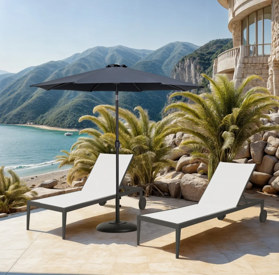 Fiji Water Resistant Fabric And Aluminum Patio Umbrella With Base Set - Image 19