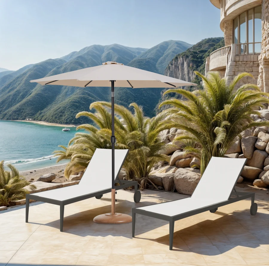 Fiji Water Resistant Fabric And Aluminum Patio Umbrella With Base Set - Image 53