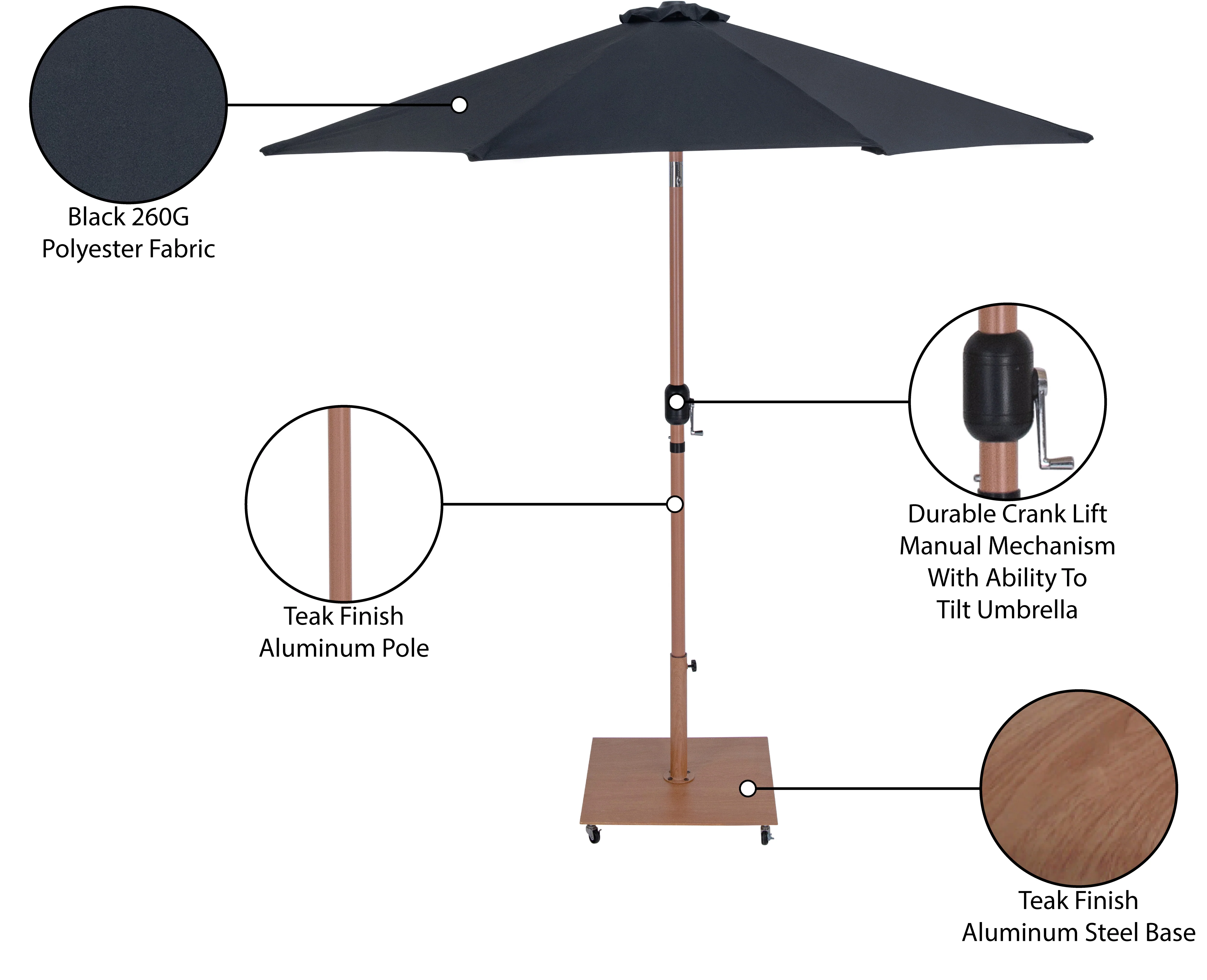 Fiji Water Resistant Fabric And Aluminum Patio Umbrella With Base Set - Image 18