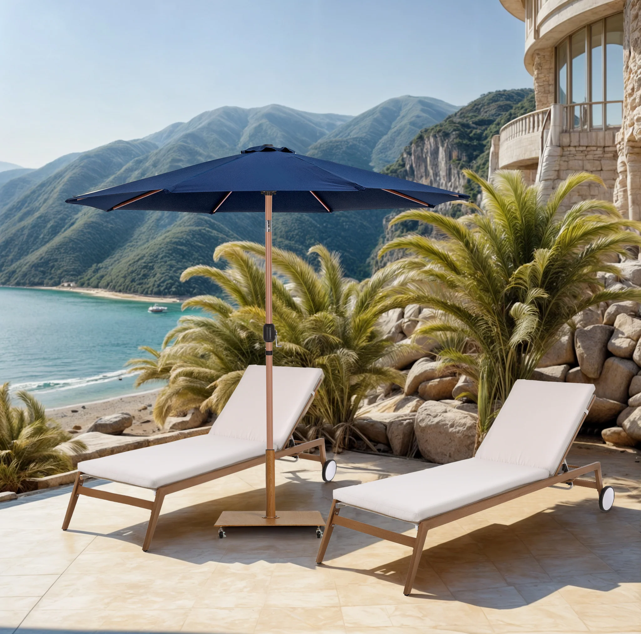 Fiji Water Resistant Fabric And Aluminum Patio Umbrella With Base Set - Image 54