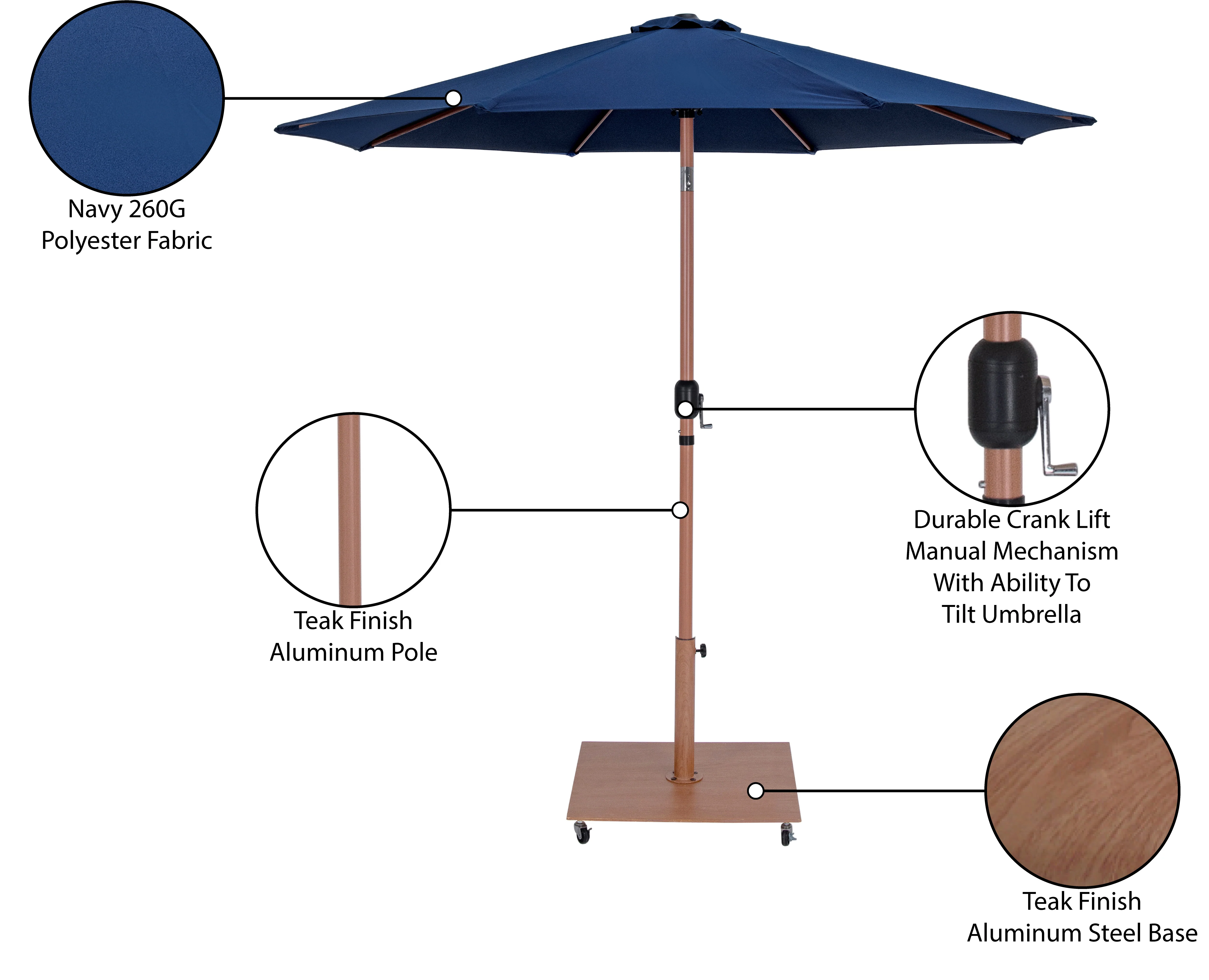 Fiji Water Resistant Fabric And Aluminum Patio Umbrella With Base Set - Image 66