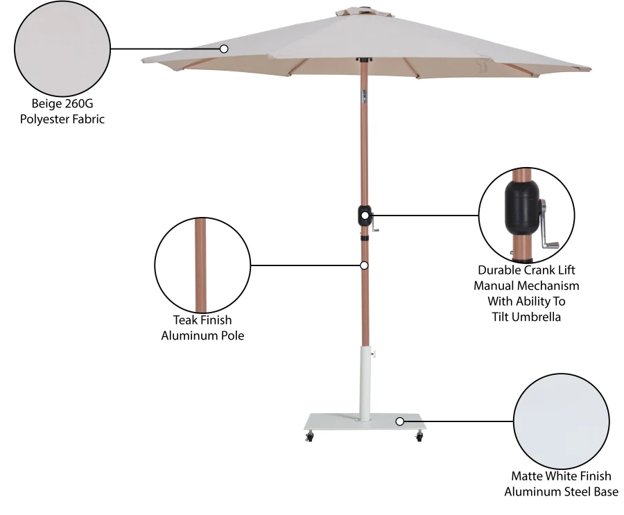 Fiji Water Resistant Fabric And Aluminum Patio Umbrella With Base Set - Image 76