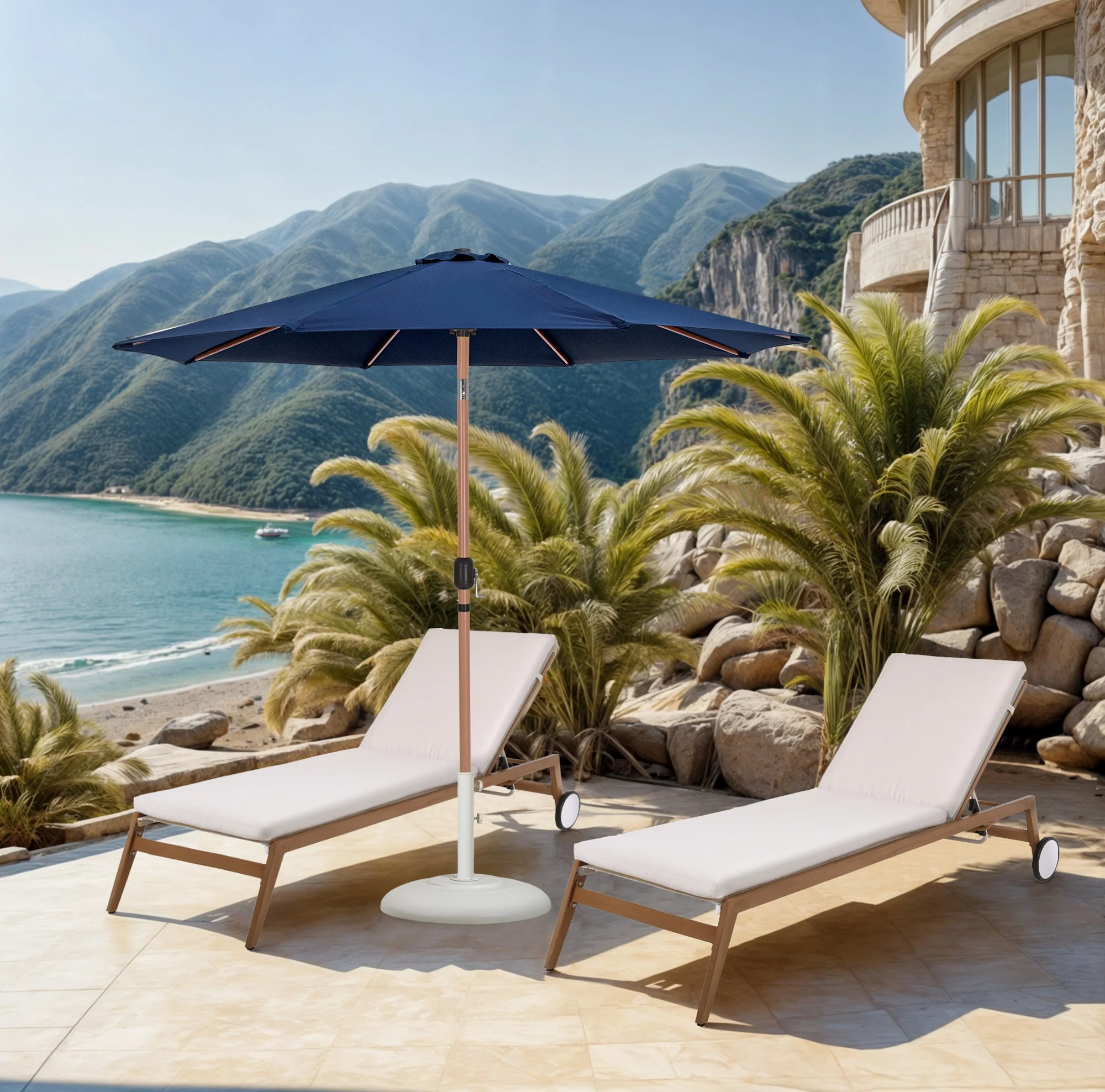 Fiji Water Resistant Fabric And Aluminum Patio Umbrella With Base Set - Image 34