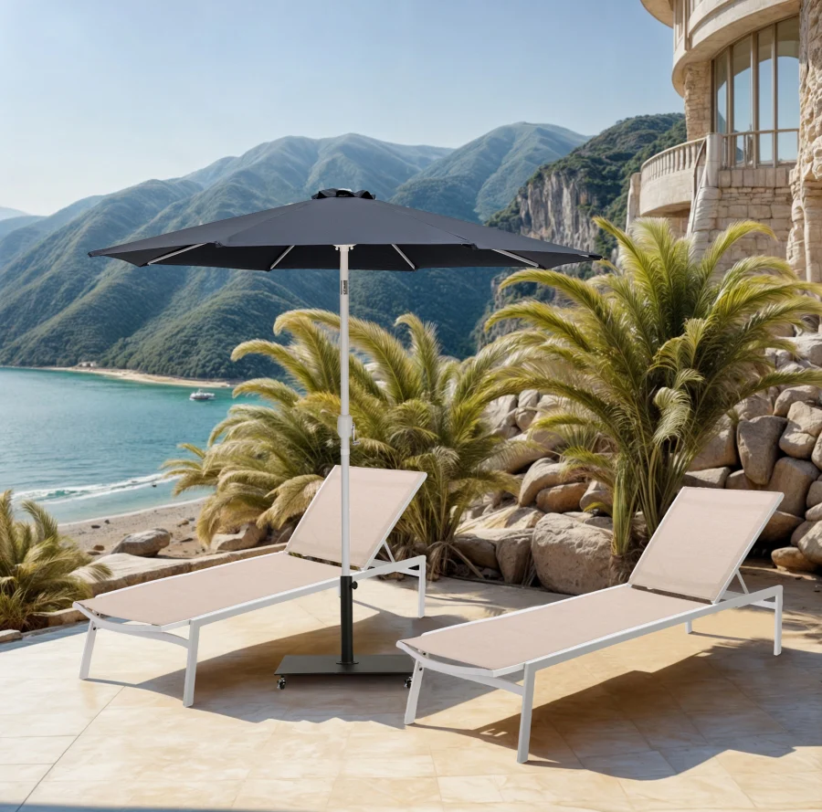 Fiji Water Resistant Fabric And Aluminum Patio Umbrella With Base Set - Image 22