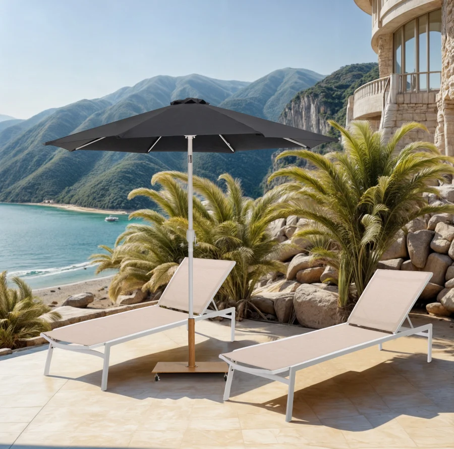 Fiji Water Resistant Fabric And Aluminum Patio Umbrella With Base Set - Image 2