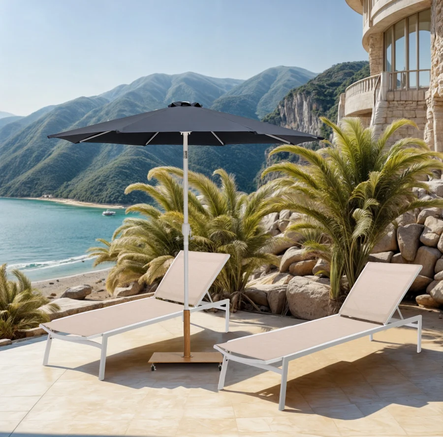 Fiji Water Resistant Fabric And Aluminum Patio Umbrella With Base Set - Image 22