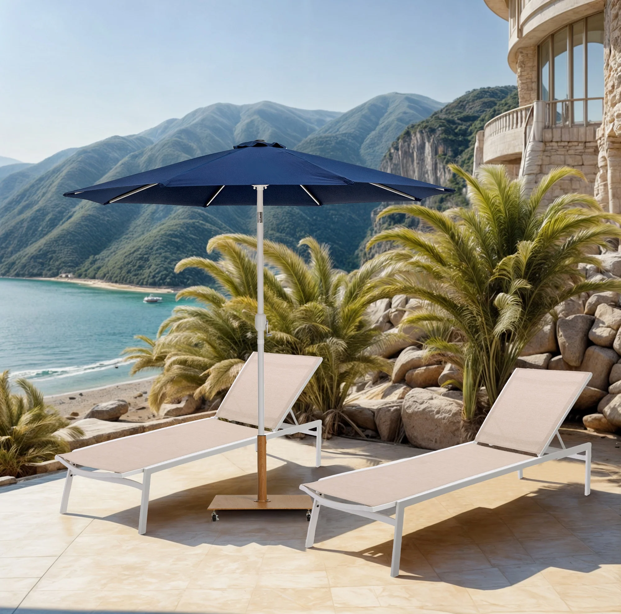 Fiji Water Resistant Fabric And Aluminum Patio Umbrella With Base Set - Image 62