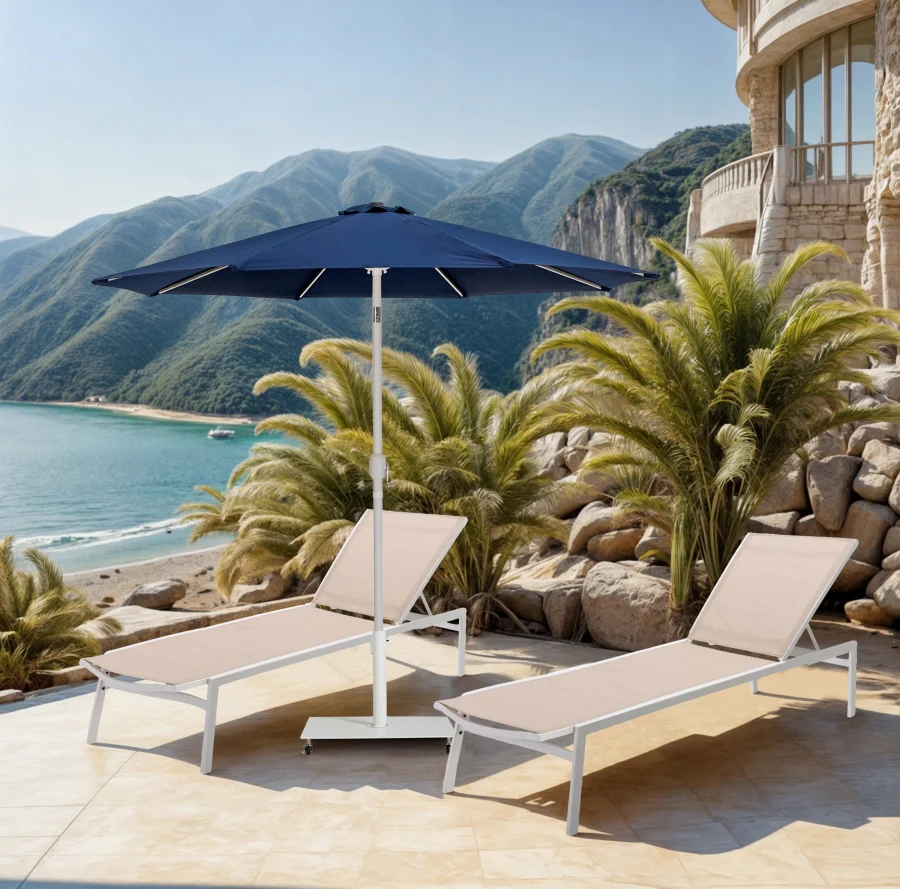 Fiji Water Resistant Fabric And Aluminum Patio Umbrella With Base Set - Image 62