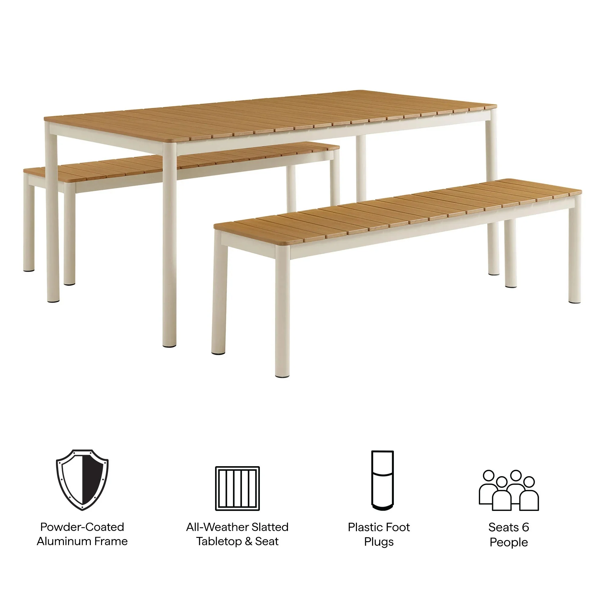 Finn Outdoor Patio Aluminum Faux Wood Dining Set with Benches in Natural - Image 5
