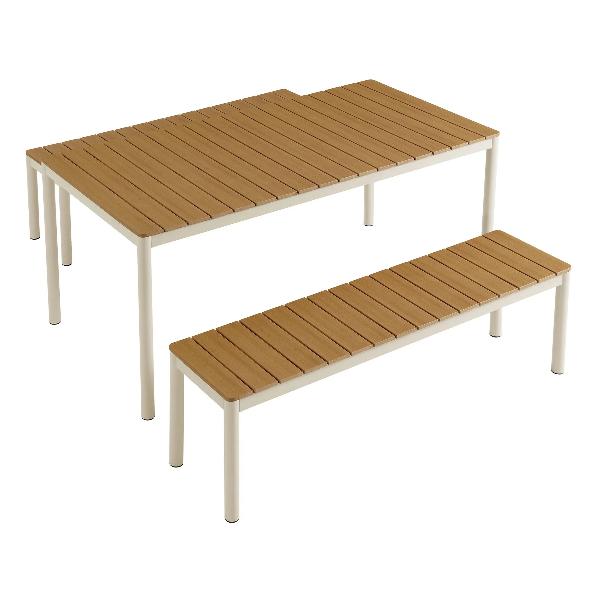 Finn Outdoor Patio Aluminum Faux Wood Dining Set with Benches in Natural - Image 6