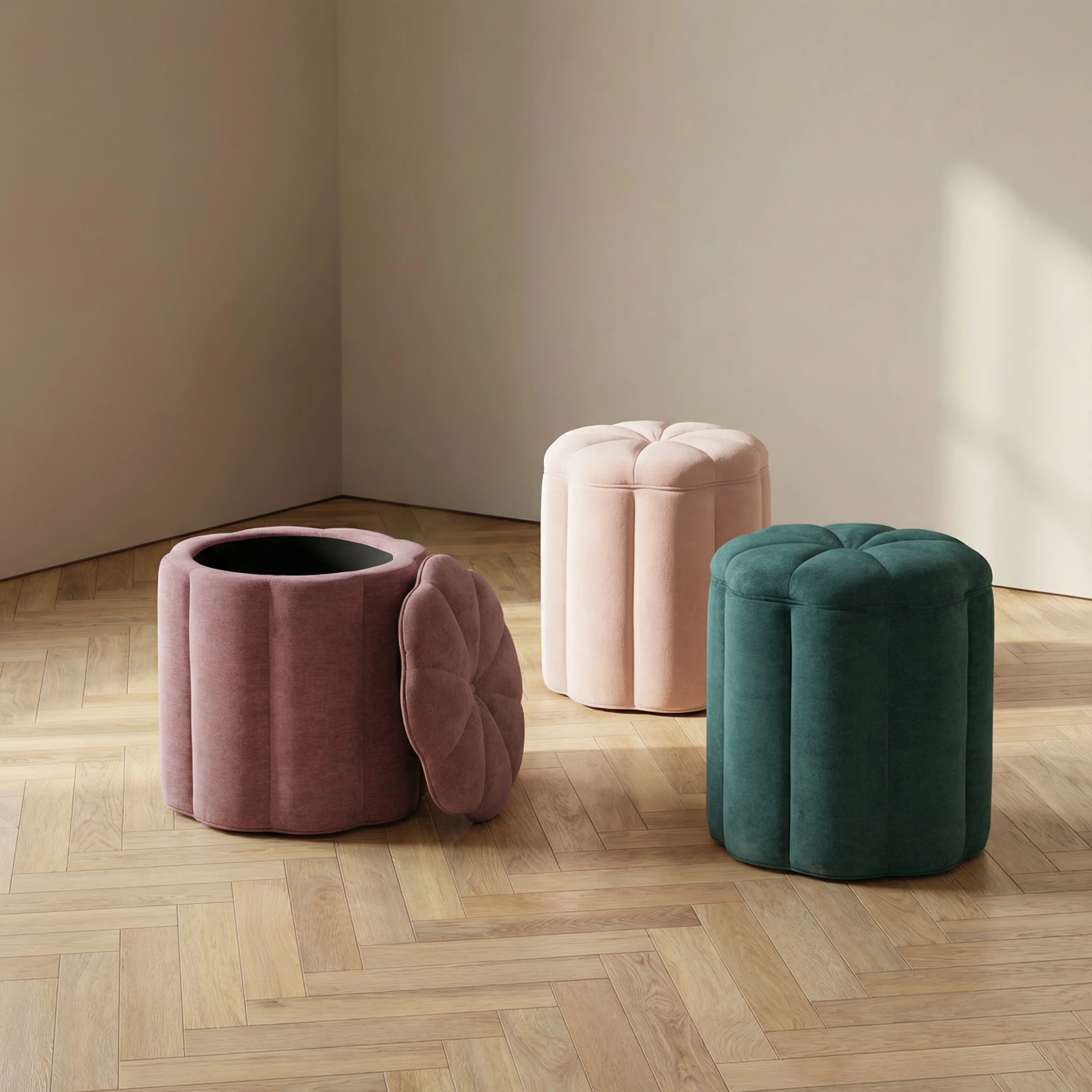 Fleur Textured Performance Velvet Storage Ottoman - Image 8