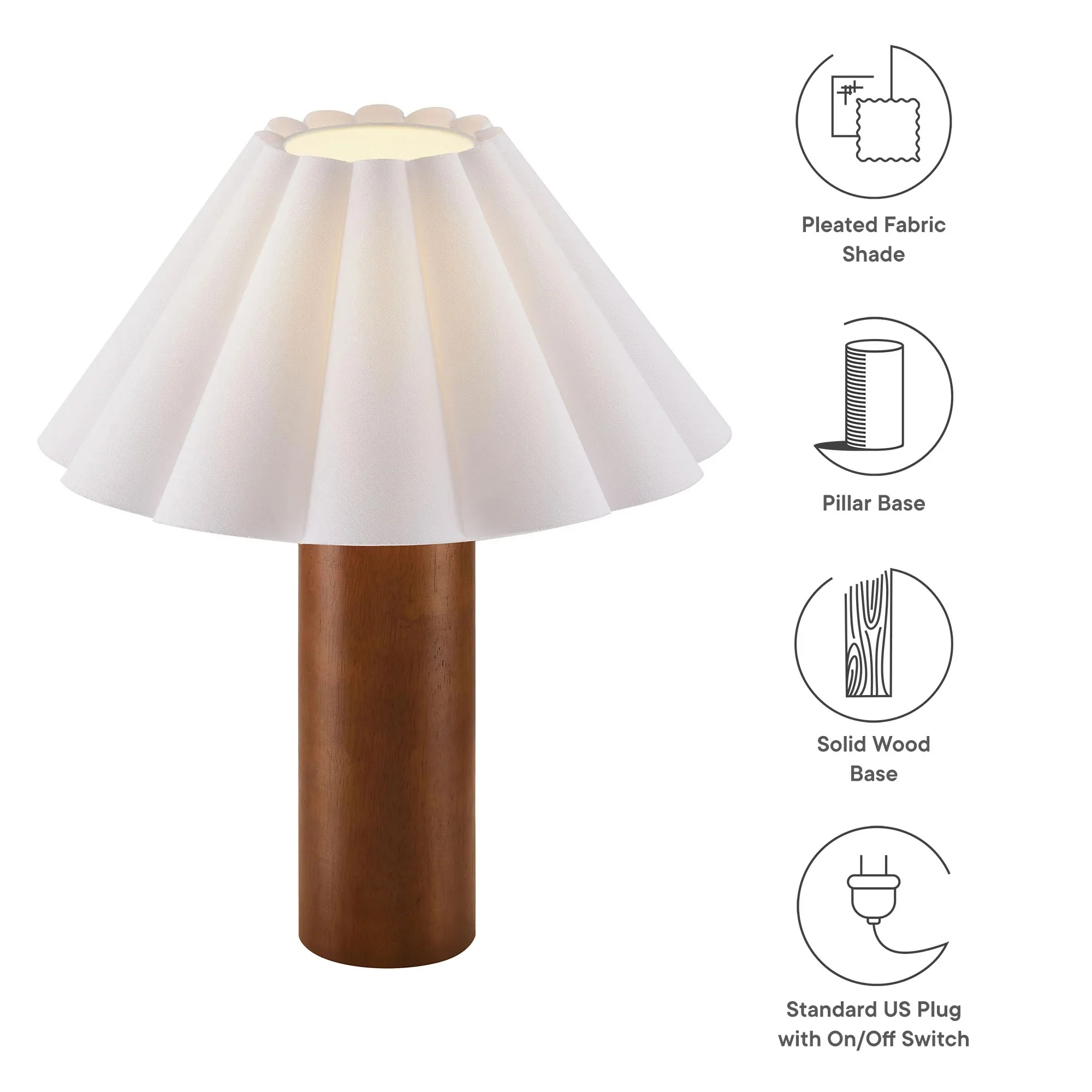 Flora Wood Table Lamp With Pleated Petal Shade in Walnut - Image 11