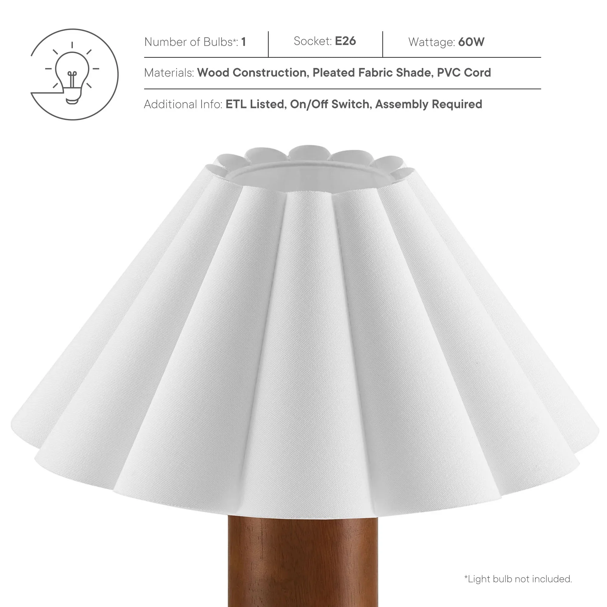 Flora Wood Table Lamp With Pleated Petal Shade in Walnut - Image 12
