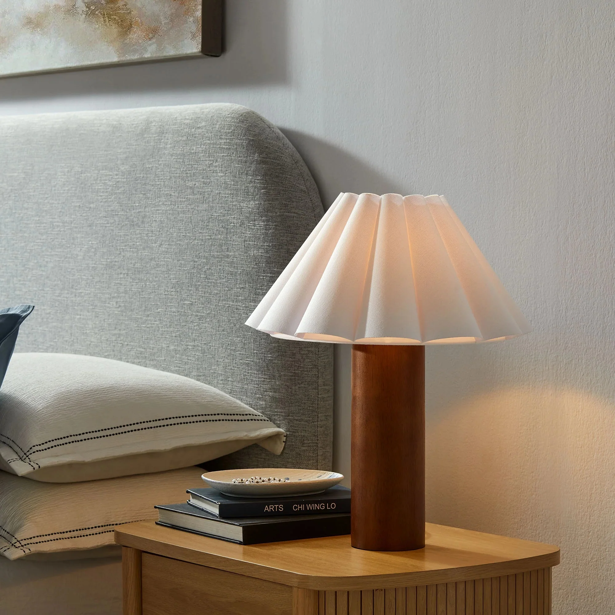 Flora Wood Table Lamp With Pleated Petal Shade in Walnut - Image 2