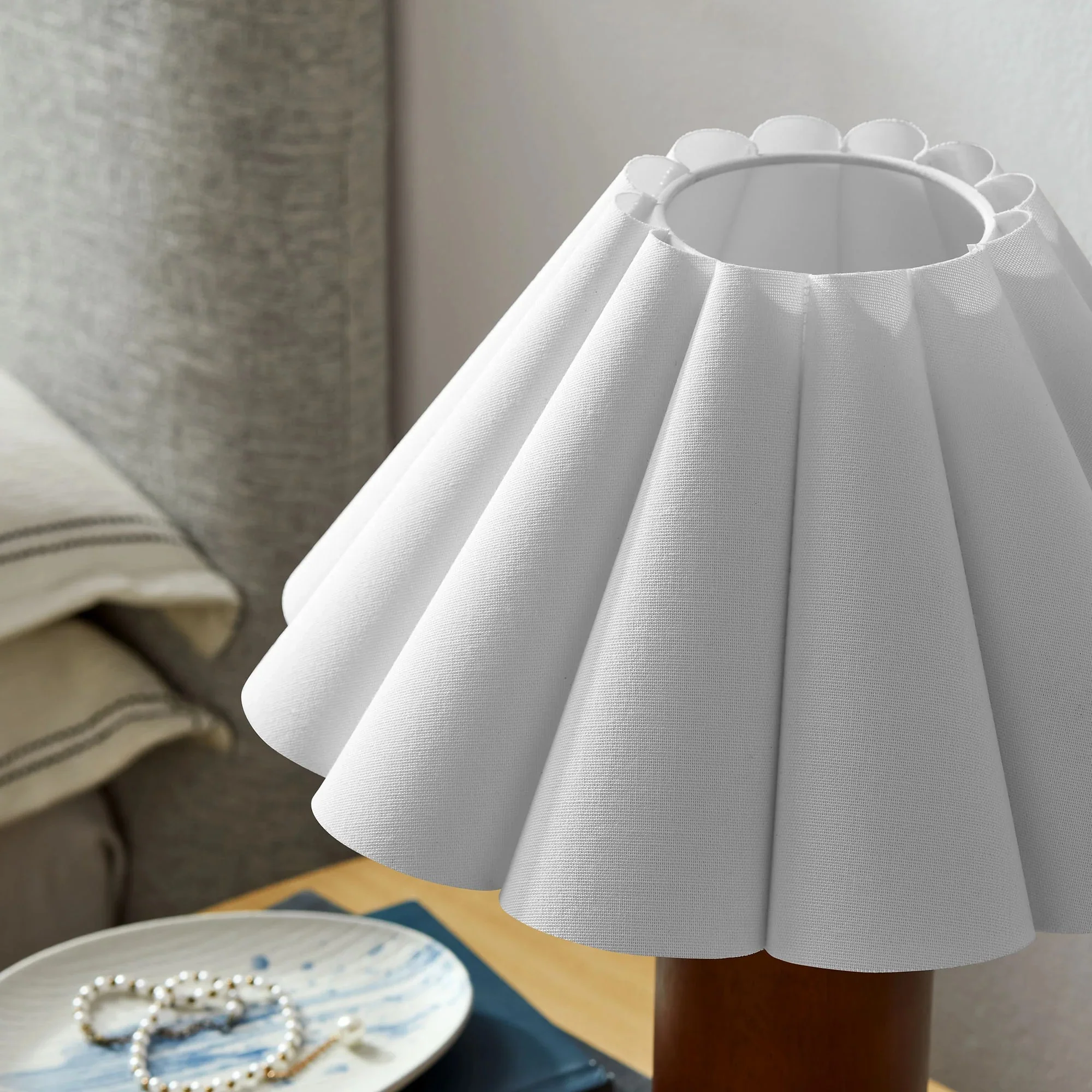 Flora Wood Table Lamp With Pleated Petal Shade in Walnut - Image 4