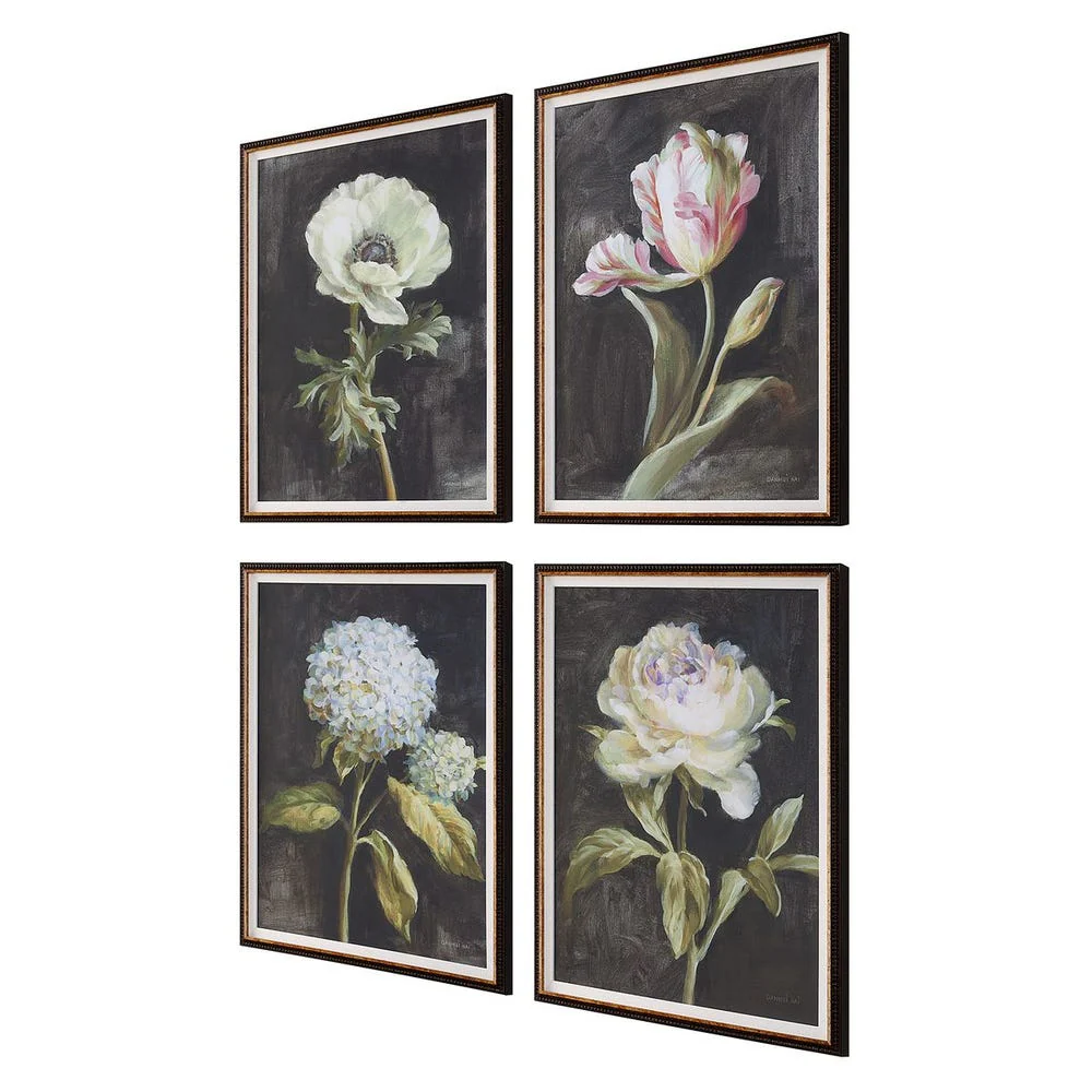 Florals on Black Framed Prints, S/4 - Image 4